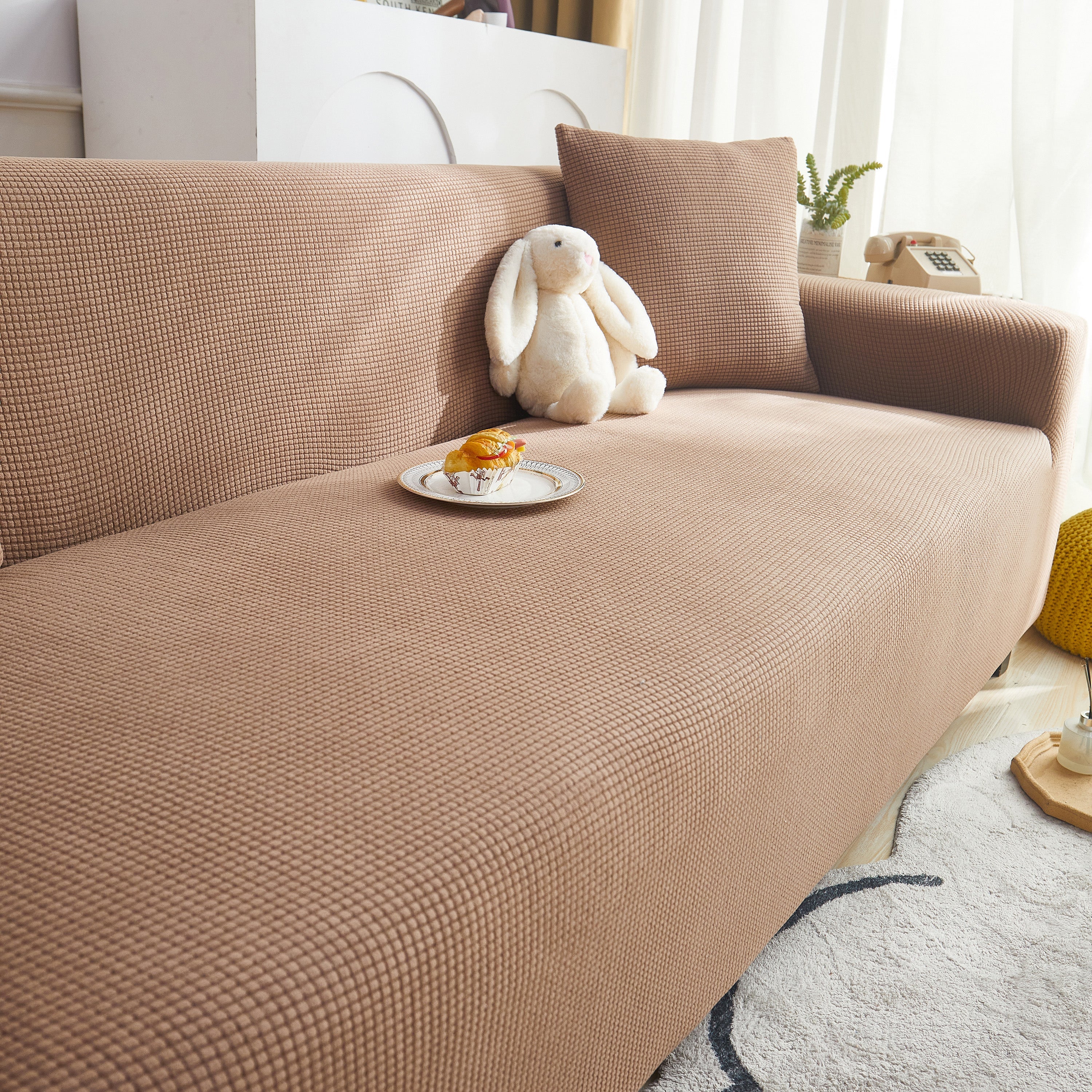 Grid Textured Stretch Sofa Cover, Soft Elastic Slipcover For Couch Protection