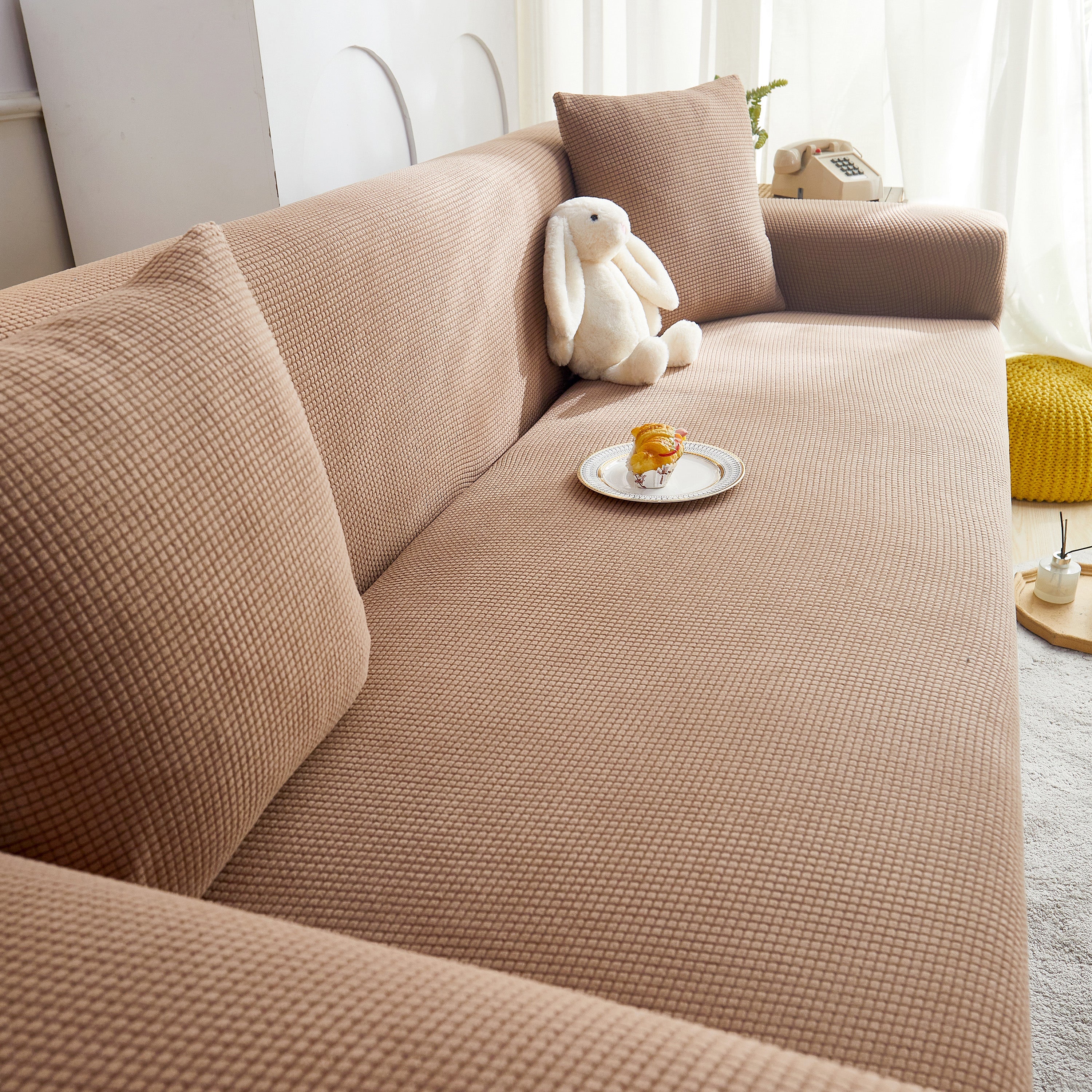 Grid Textured Stretch Sofa Cover, Soft Elastic Slipcover For Couch Protection
