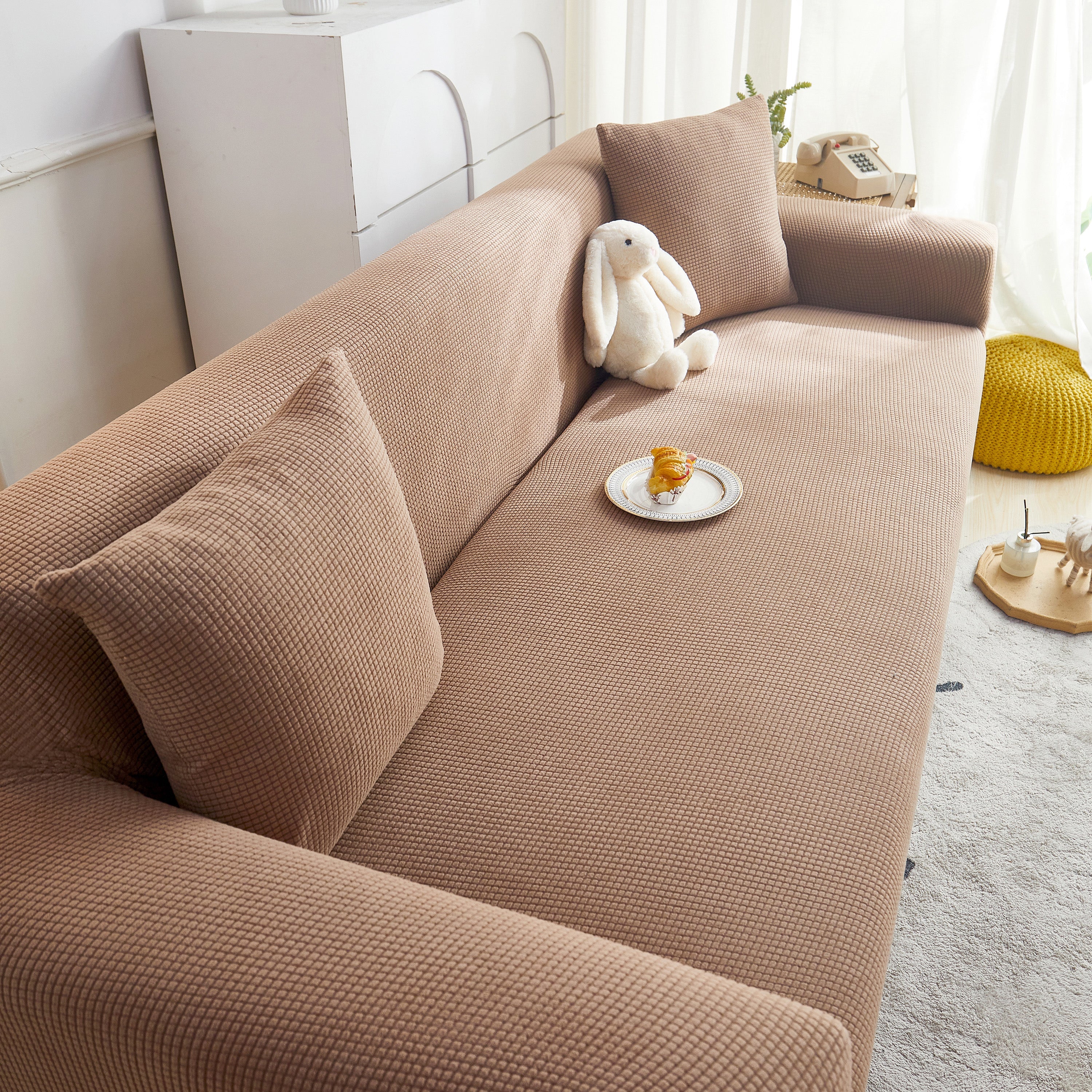 Grid Textured Stretch Sofa Cover, Soft Elastic Slipcover For Couch Protection