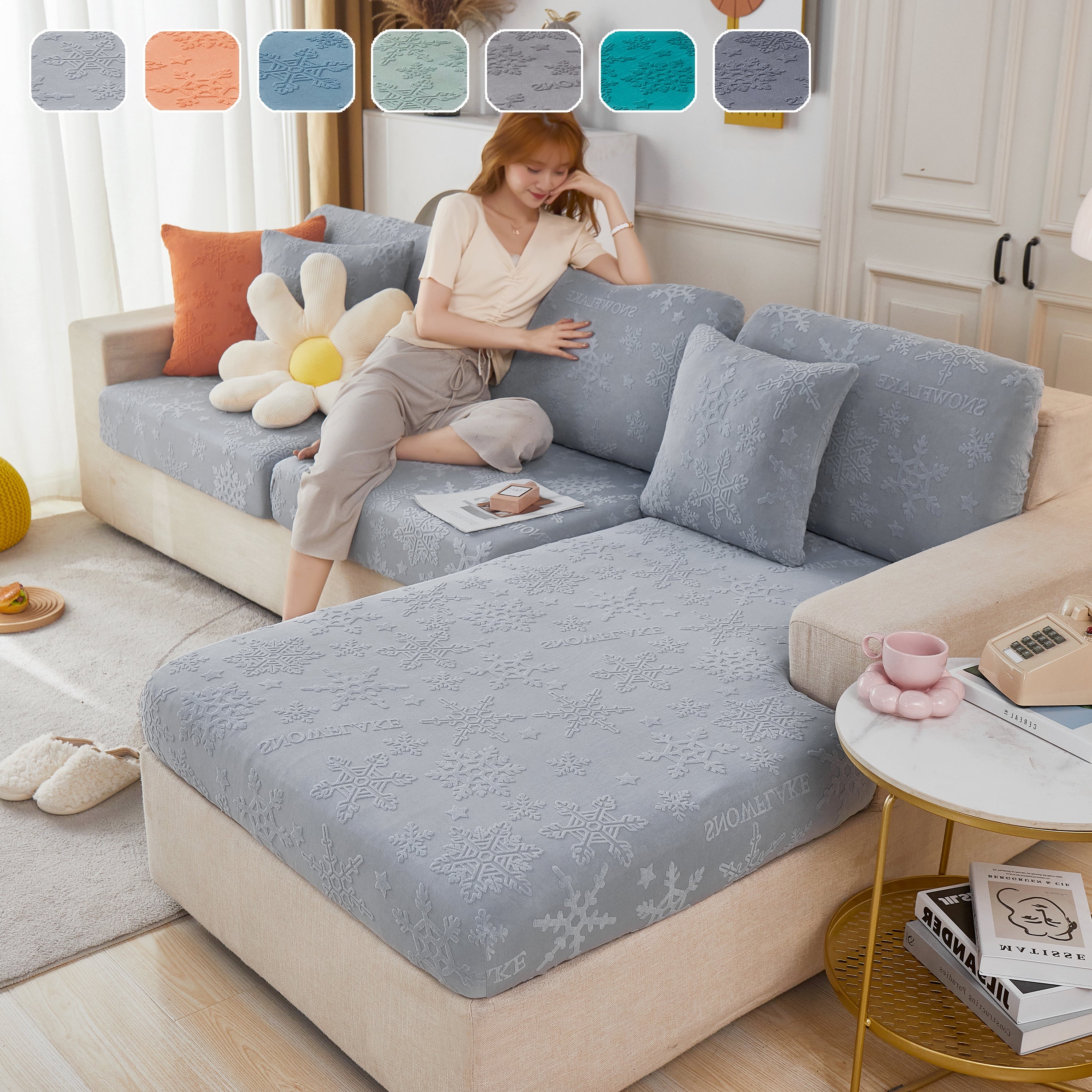 Jacquard Fabric Couch Cushion Covers, Elastic Stretch Sofa Protector For L-shaped Couches And Pet-friendly Living Rooms