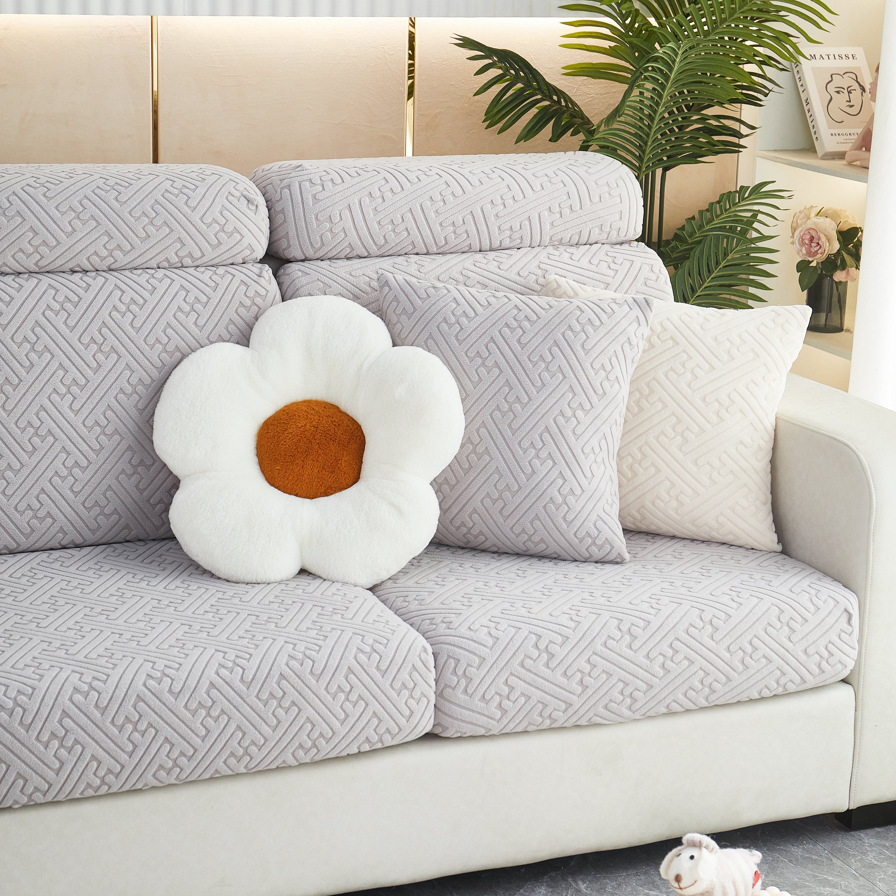 Polar Fleece Couch Cushion Covers, Stretch Sofa Seat Cushion Covers, Elastic Furniture Protector For Pets, Kid