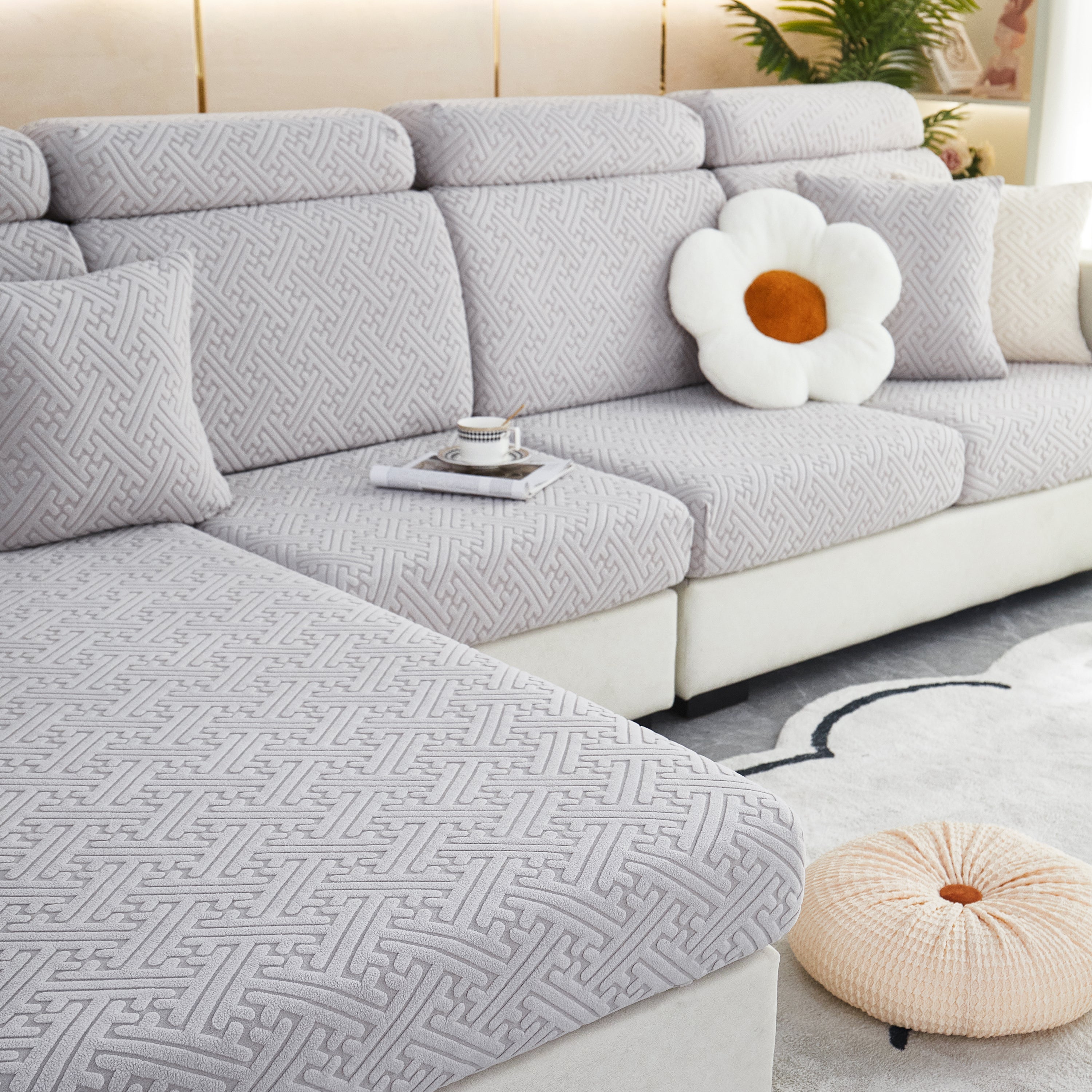 Polar Fleece Couch Cushion Covers, Stretch Sofa Seat Cushion Covers, Elastic Furniture Protector For Pets, Kid