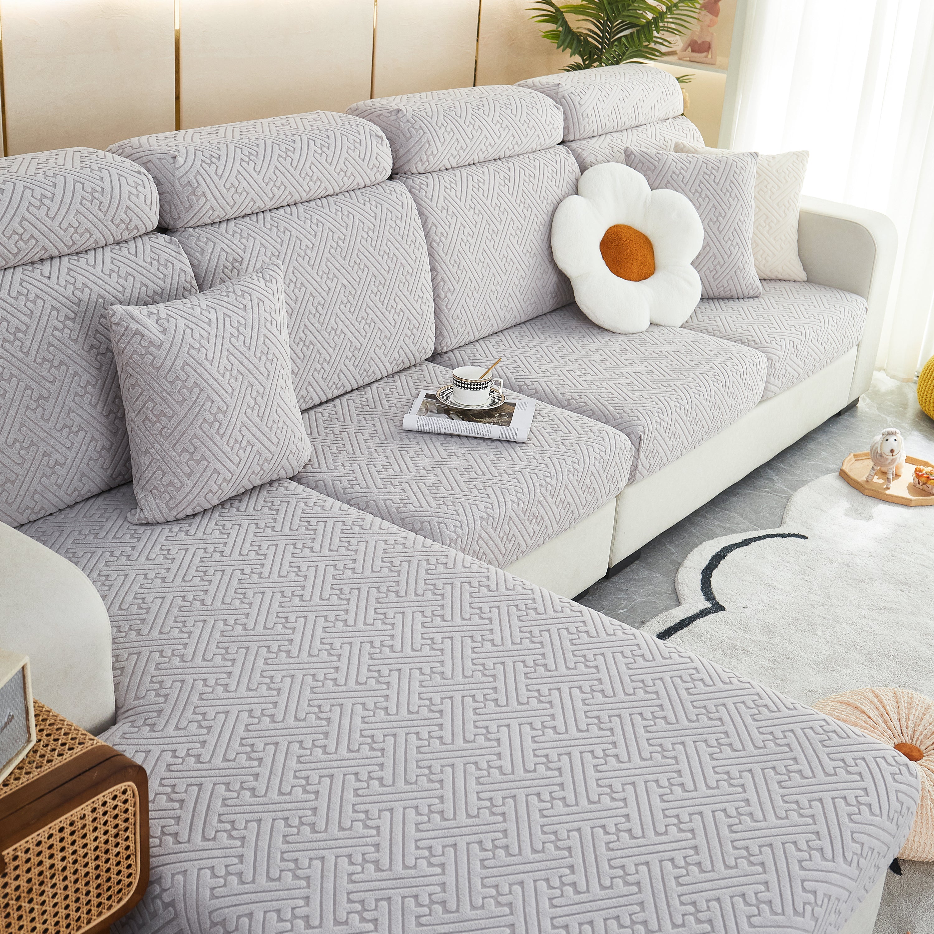 Polar Fleece Couch Cushion Covers, Stretch Sofa Seat Cushion Covers, Elastic Furniture Protector For Pets, Kid