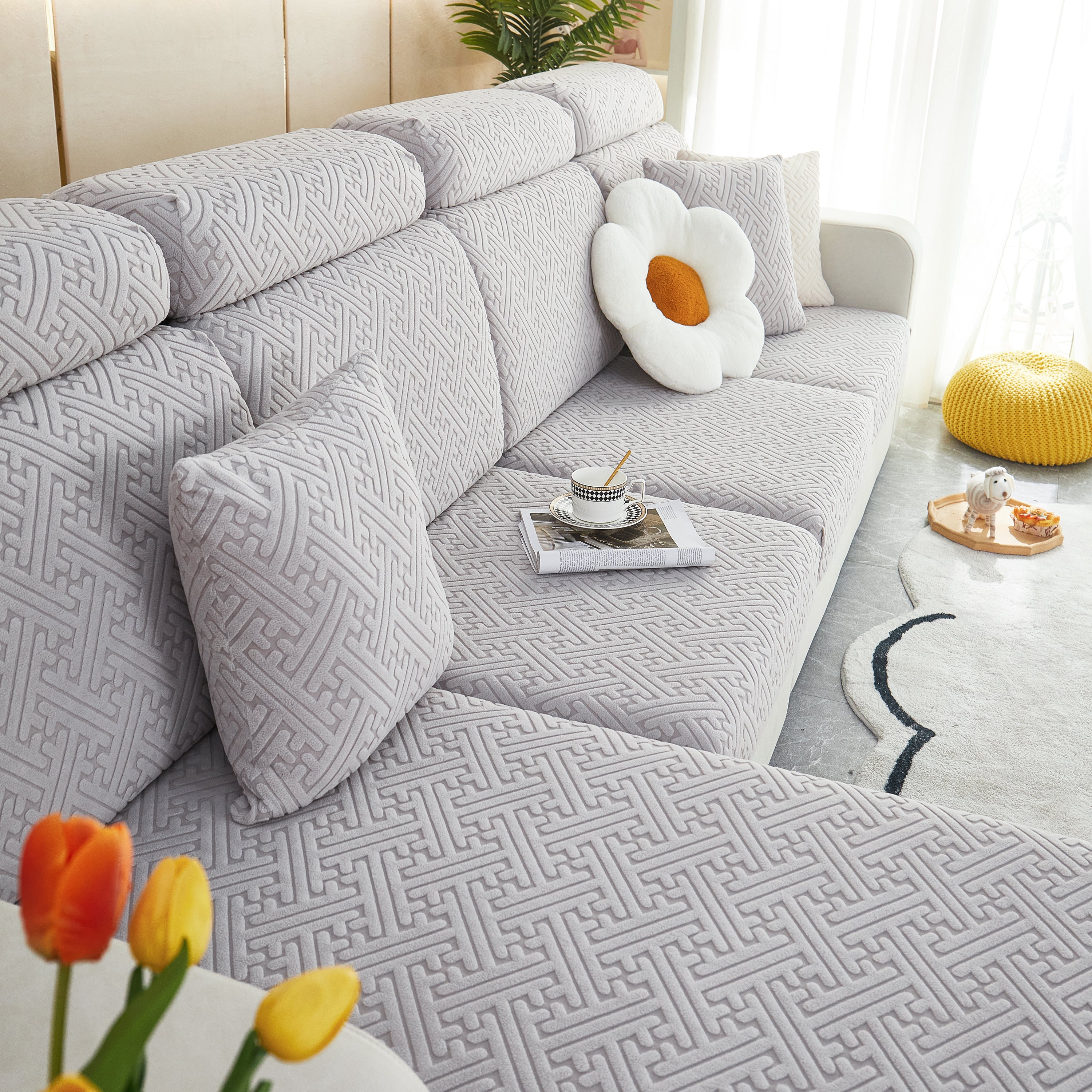 Polar Fleece Couch Cushion Covers, Stretch Sofa Seat Cushion Covers, Elastic Furniture Protector For Pets, Kid
