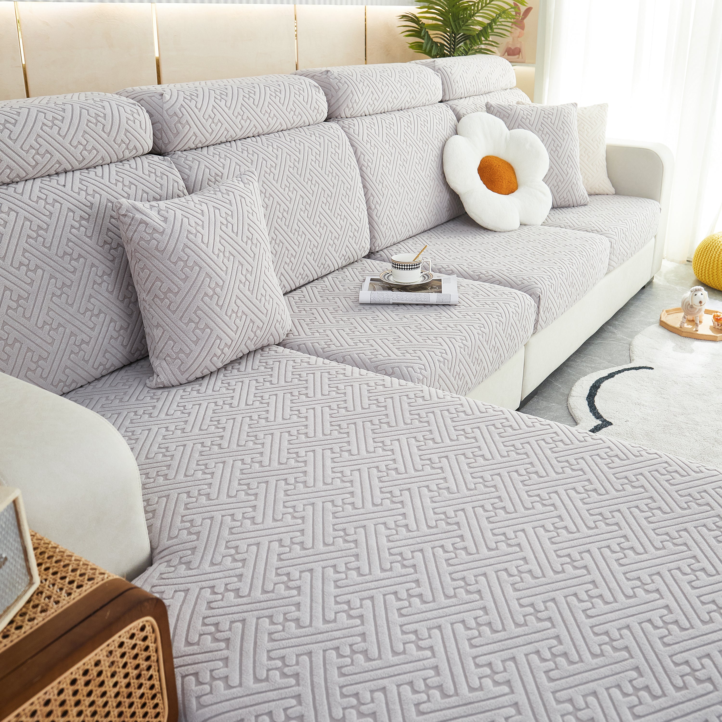Polar Fleece Couch Cushion Covers, Stretch Sofa Seat Cushion Covers, Elastic Furniture Protector For Pets, Kid