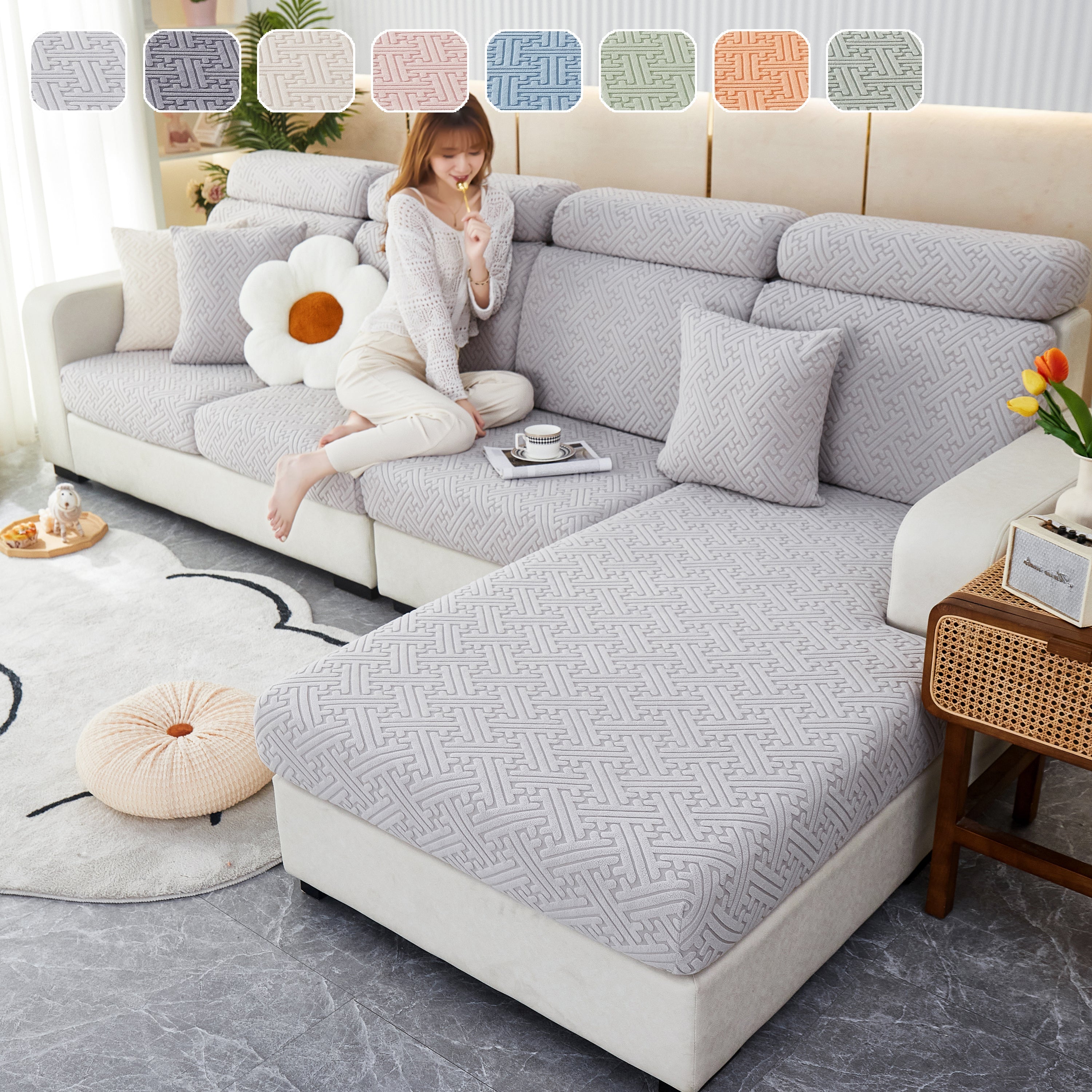 Cozy Polar Fleece Cushion Covers, Pet Friendly Stretch Sofa Covers For L-shaped Couch And Recliner
