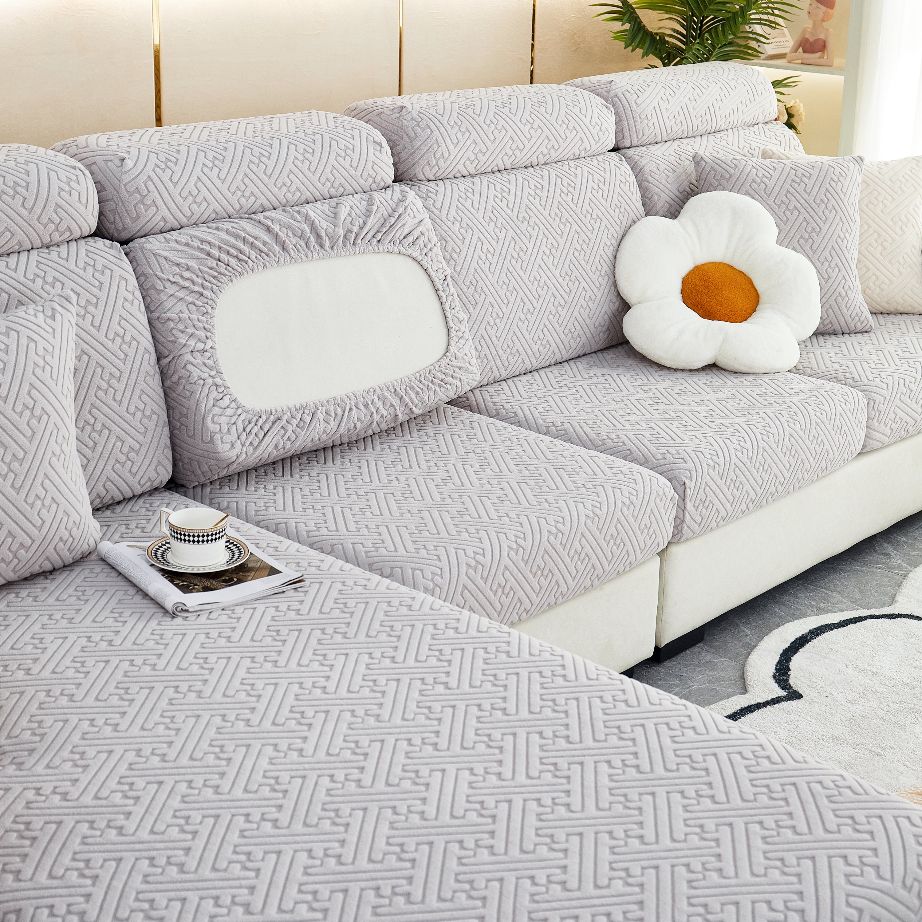 Polar Fleece Couch Cushion Covers, Stretch Sofa Seat Cushion Covers, Elastic Furniture Protector For Pets, Kid