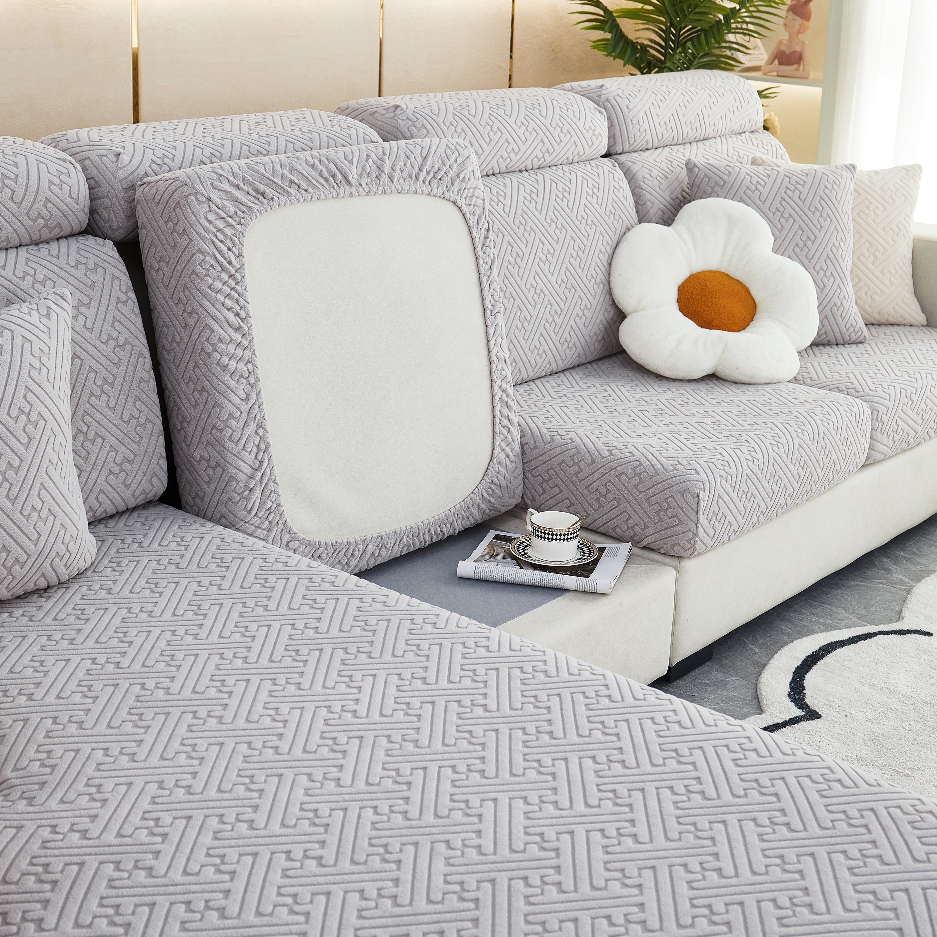 Polar Fleece Couch Cushion Covers, Stretch Sofa Seat Cushion Covers, Elastic Furniture Protector For Pets, Kid