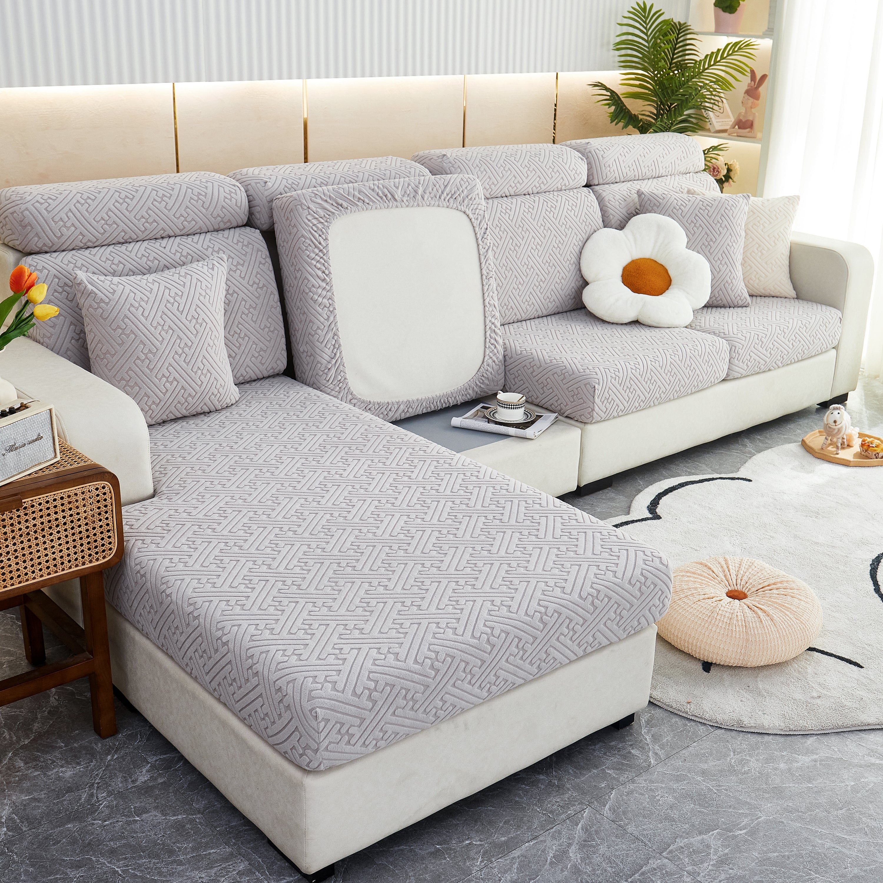 Polar Fleece Couch Cushion Covers, Stretch Sofa Seat Cushion Covers, Elastic Furniture Protector For Pets, Kid