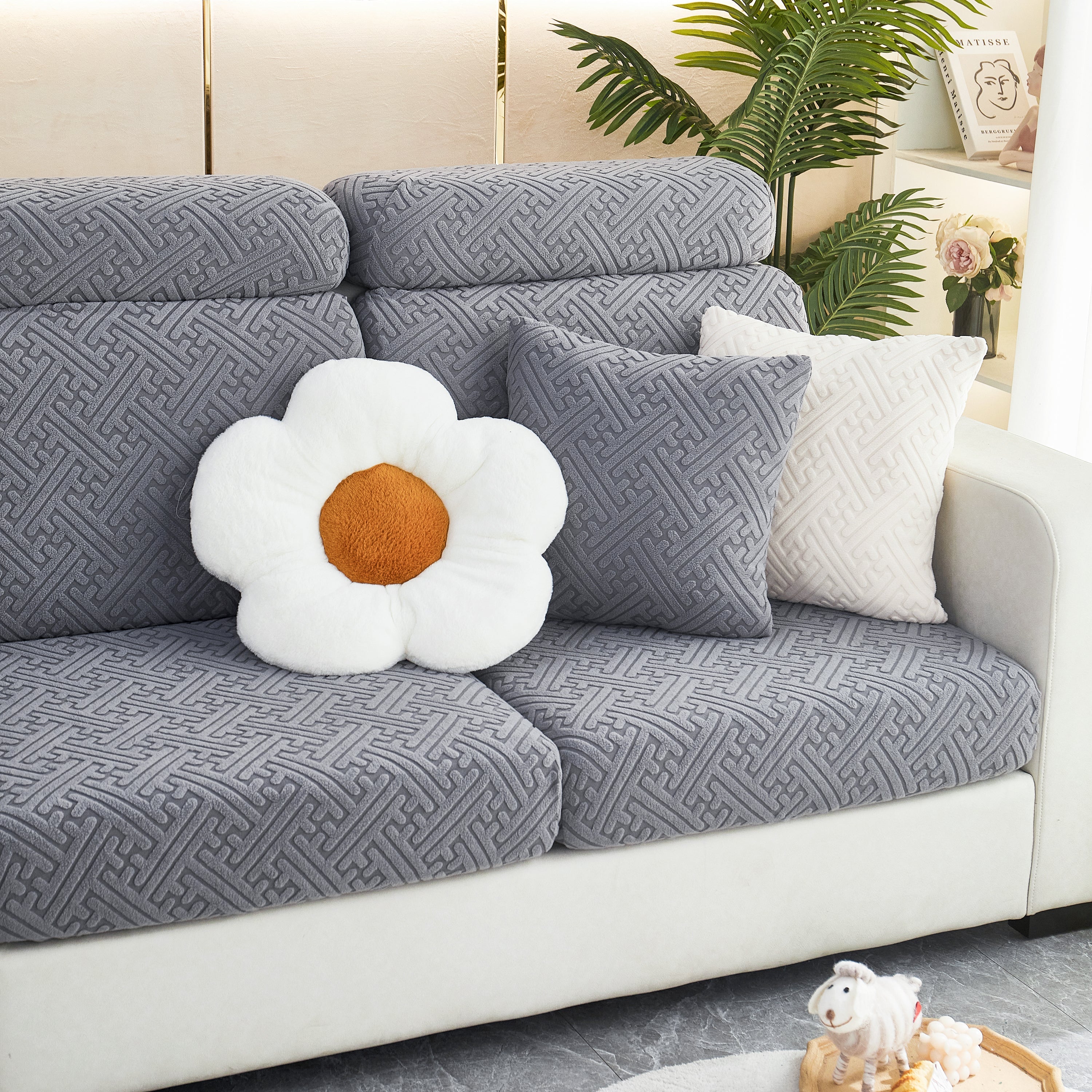 Polar Fleece Couch Cushion Covers, Stretch Sofa Seat Cushion Covers, Elastic Furniture Protector For Pets, Kid