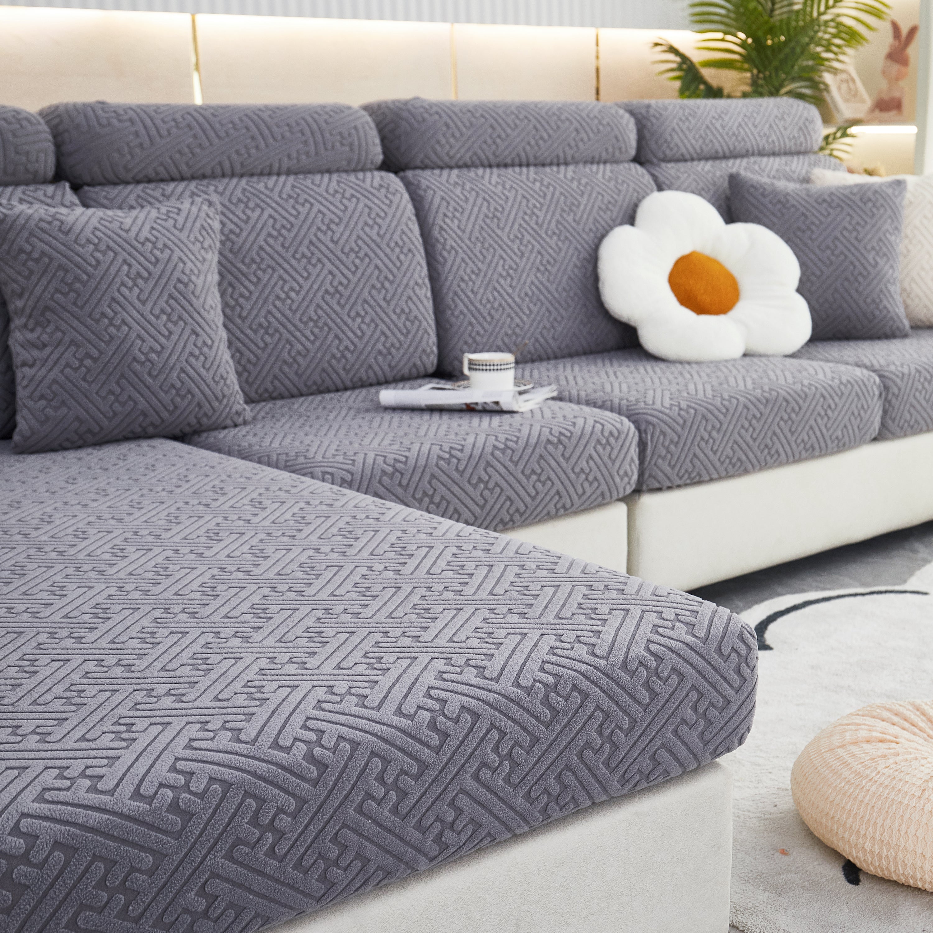 Polar Fleece Couch Cushion Covers, Stretch Sofa Seat Cushion Covers, Elastic Furniture Protector For Pets, Kid
