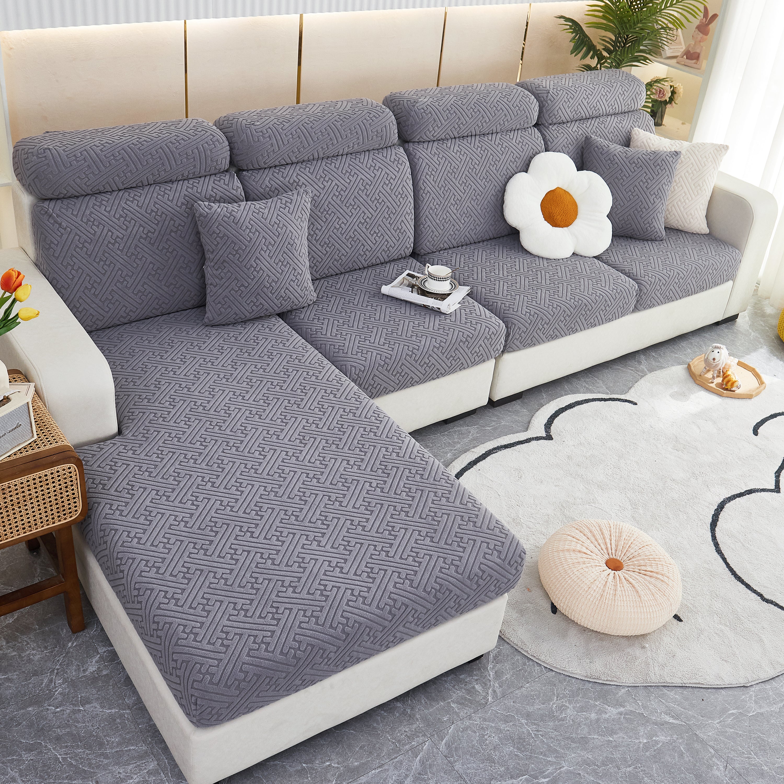 Polar Fleece Couch Cushion Covers, Stretch Sofa Seat Cushion Covers, Elastic Furniture Protector For Pets, Kid