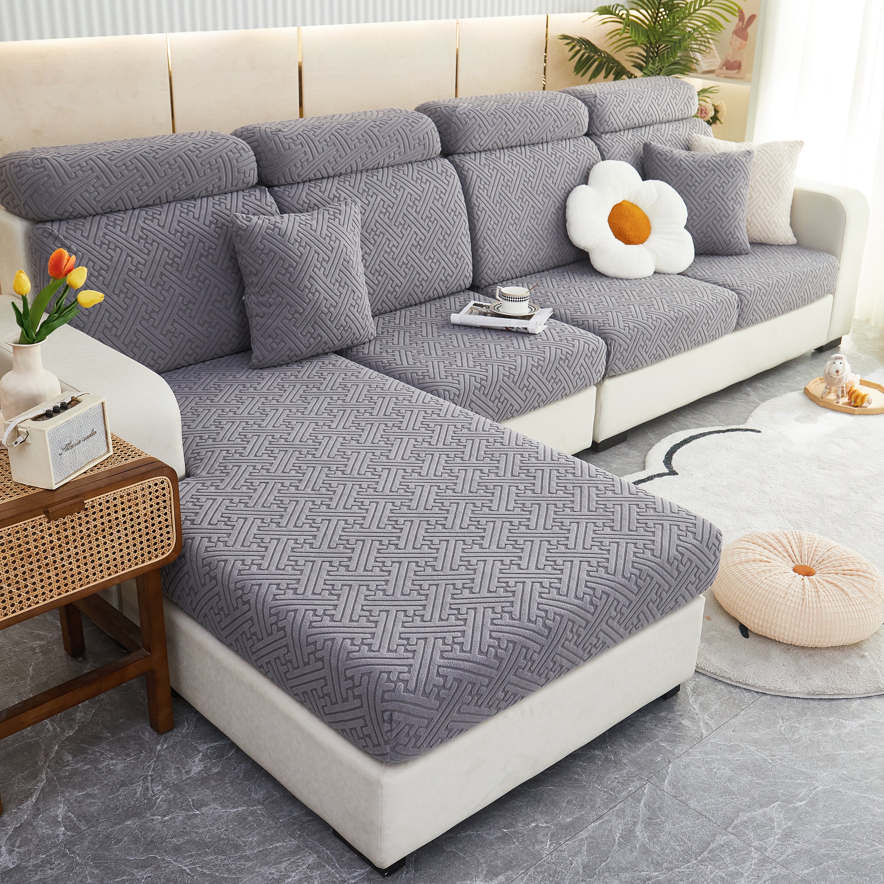 Polar Fleece Couch Cushion Covers, Stretch Sofa Seat Cushion Covers, Elastic Furniture Protector For Pets, Kid