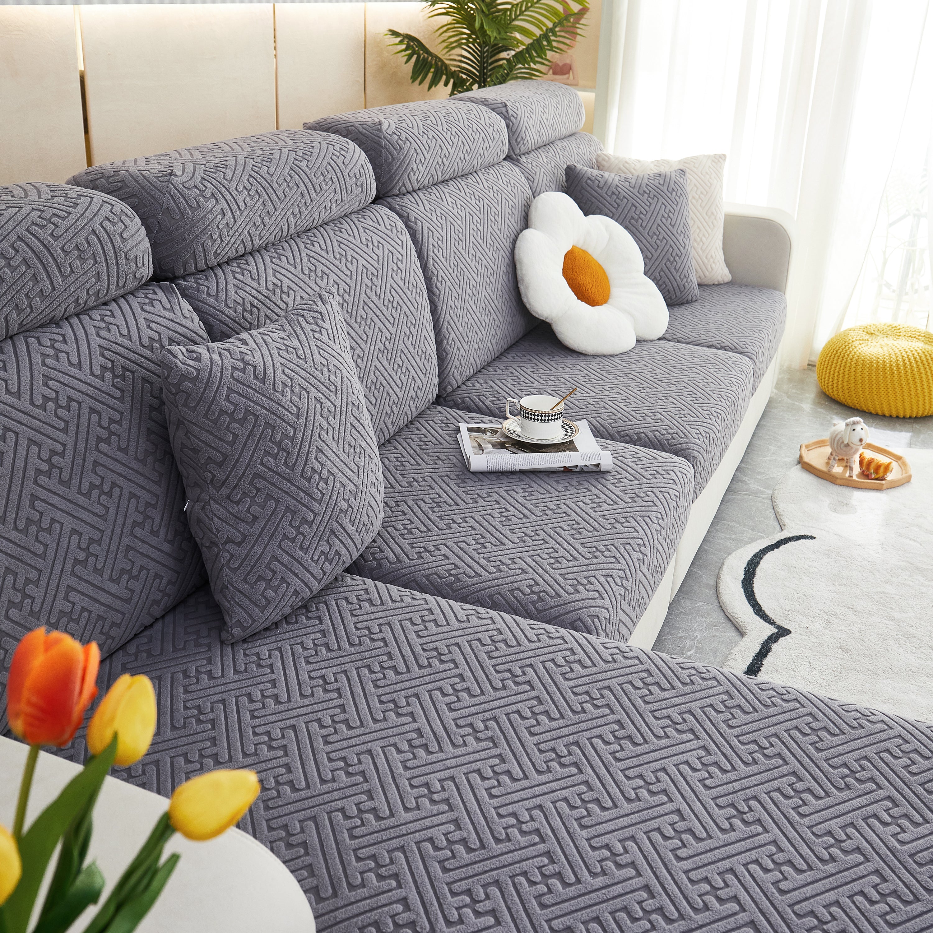 Polar Fleece Couch Cushion Covers, Stretch Sofa Seat Cushion Covers, Elastic Furniture Protector For Pets, Kid