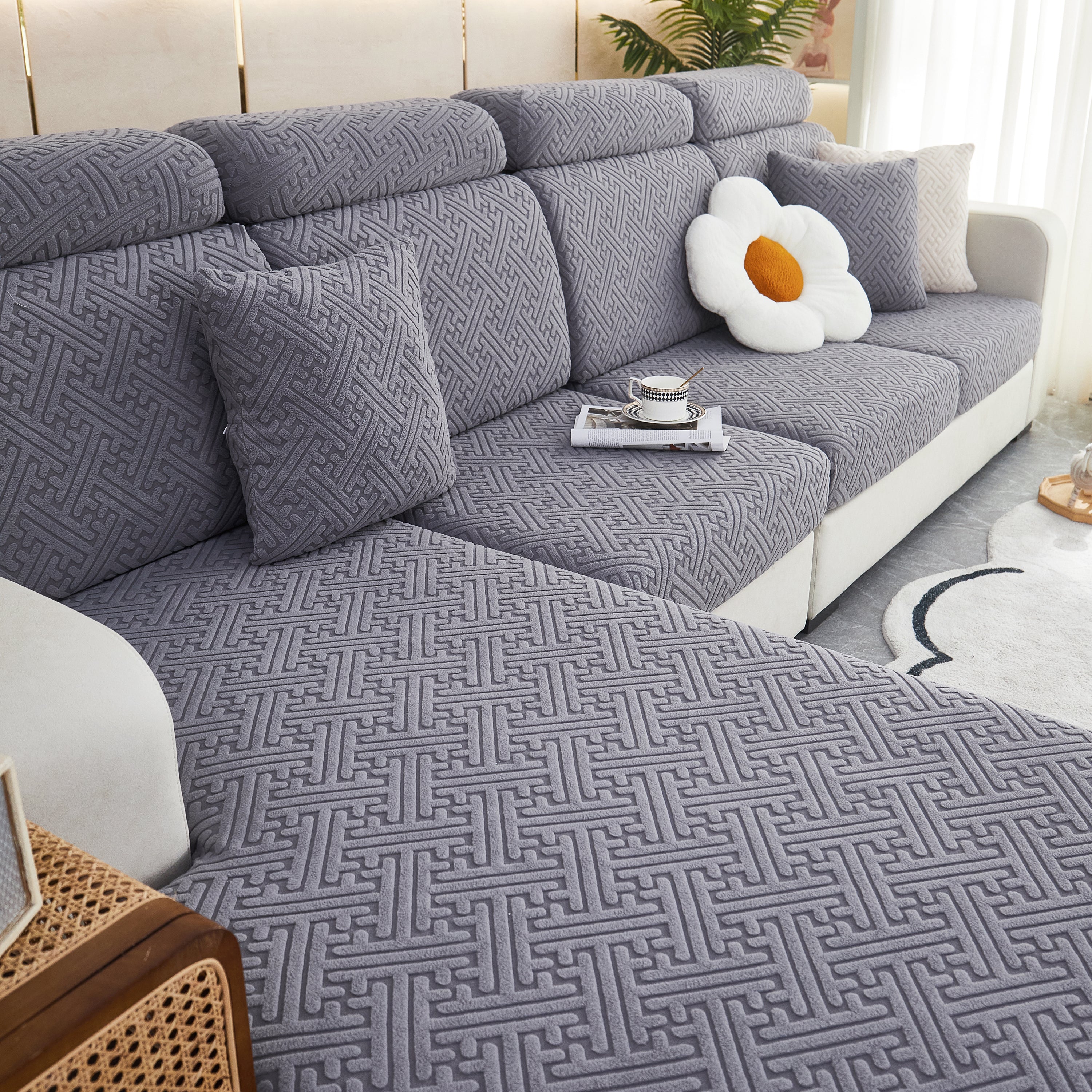 Polar Fleece Couch Cushion Covers, Stretch Sofa Seat Cushion Covers, Elastic Furniture Protector For Pets, Kid