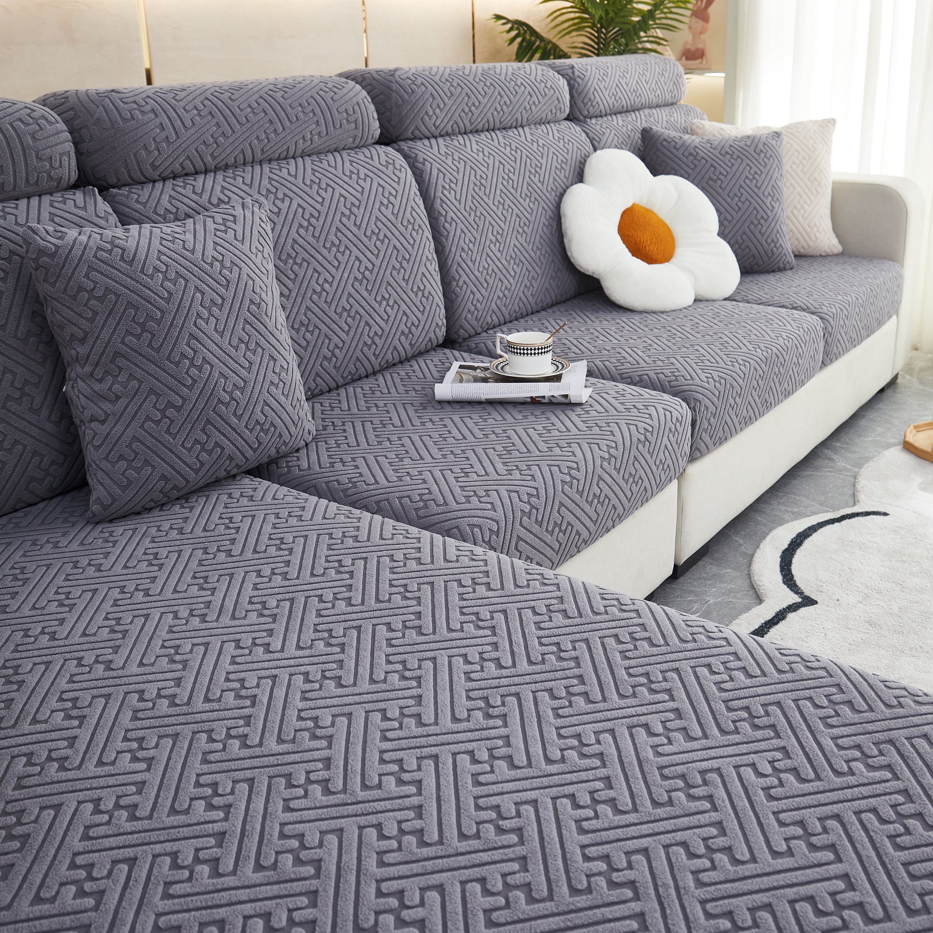 Polar Fleece Couch Cushion Covers, Stretch Sofa Seat Cushion Covers, Elastic Furniture Protector For Pets, Kid