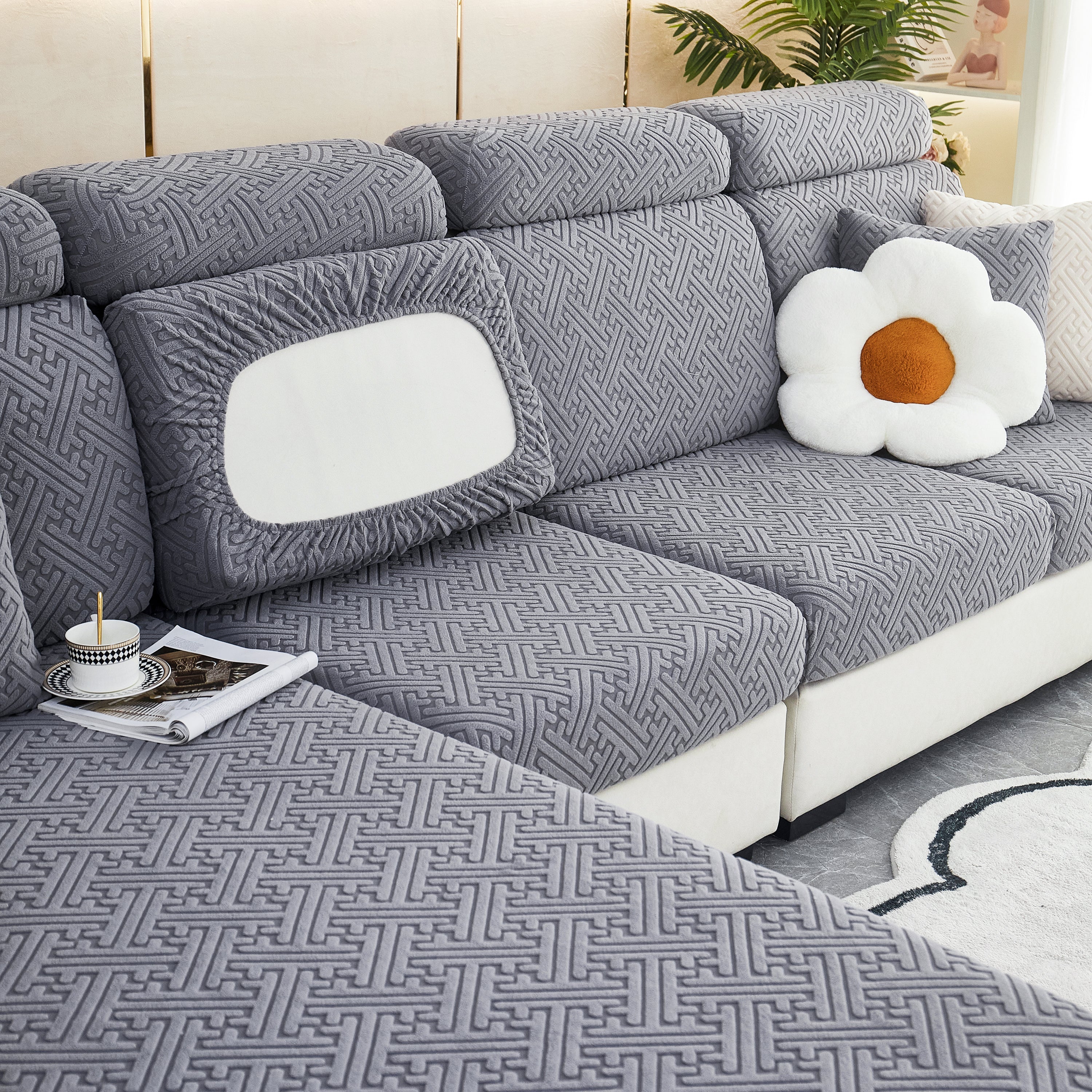 Polar Fleece Couch Cushion Covers, Stretch Sofa Seat Cushion Covers, Elastic Furniture Protector For Pets, Kid