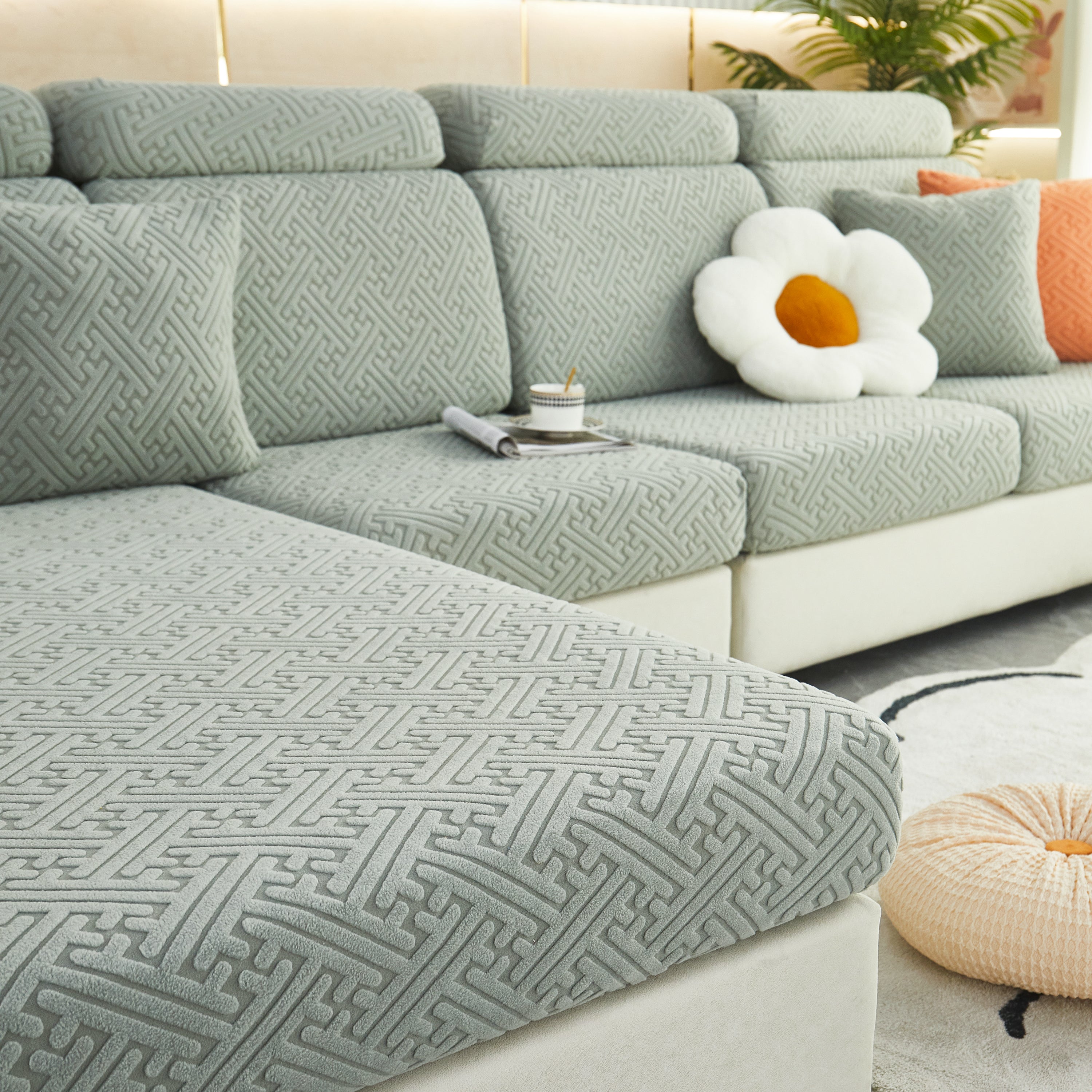Polar Fleece Couch Cushion Covers, Stretch Sofa Seat Cushion Covers, Elastic Furniture Protector For Pets, Kid
