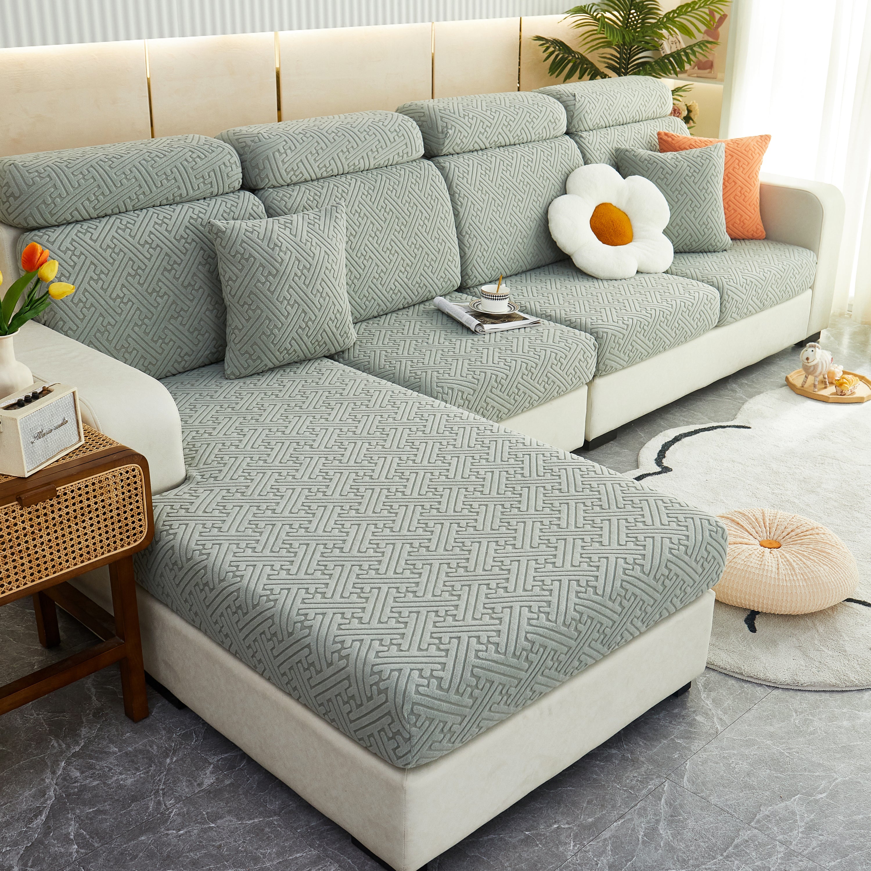 Polar Fleece Couch Cushion Covers, Stretch Sofa Seat Cushion Covers, Elastic Furniture Protector For Pets, Kid