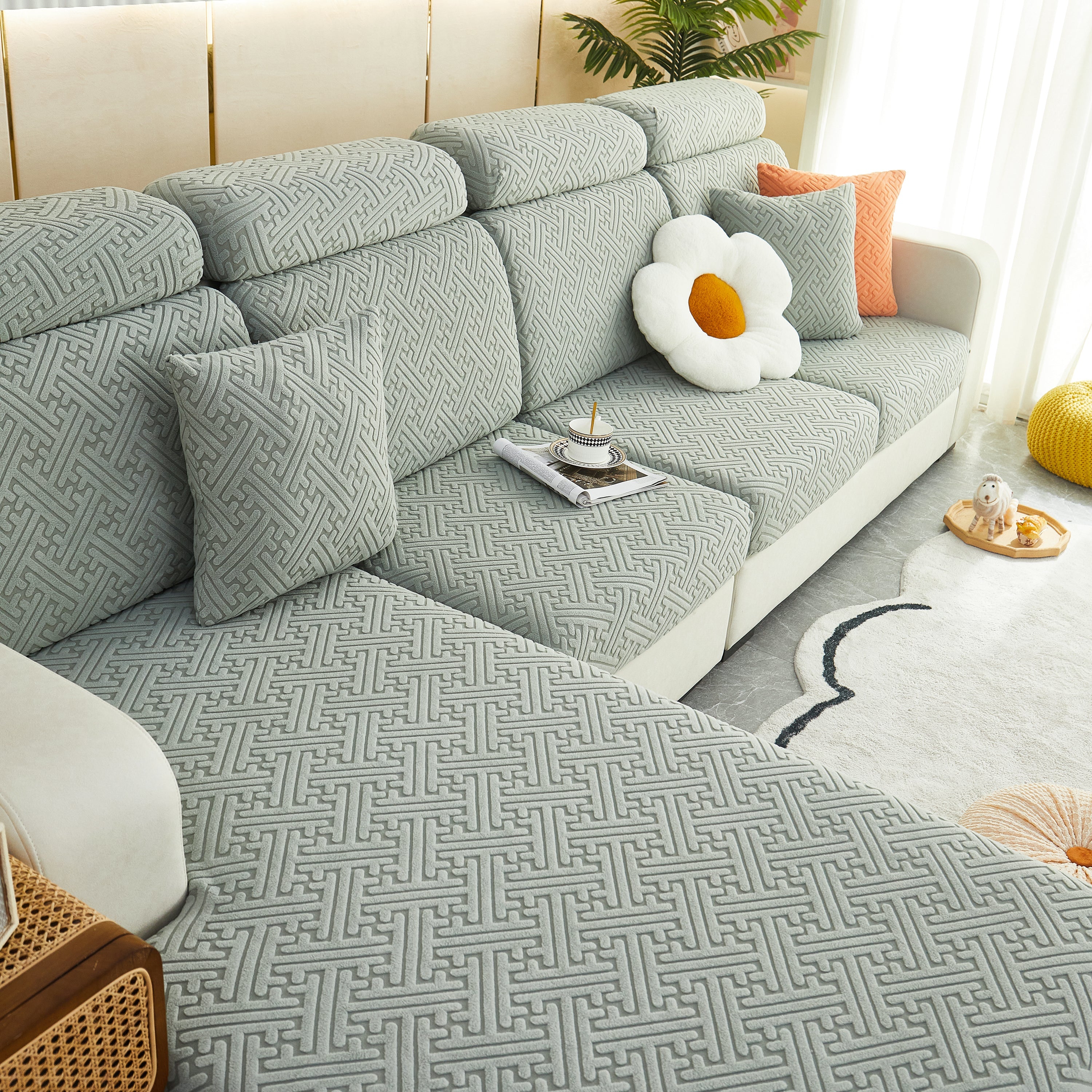 Polar Fleece Couch Cushion Covers, Stretch Sofa Seat Cushion Covers, Elastic Furniture Protector For Pets, Kid