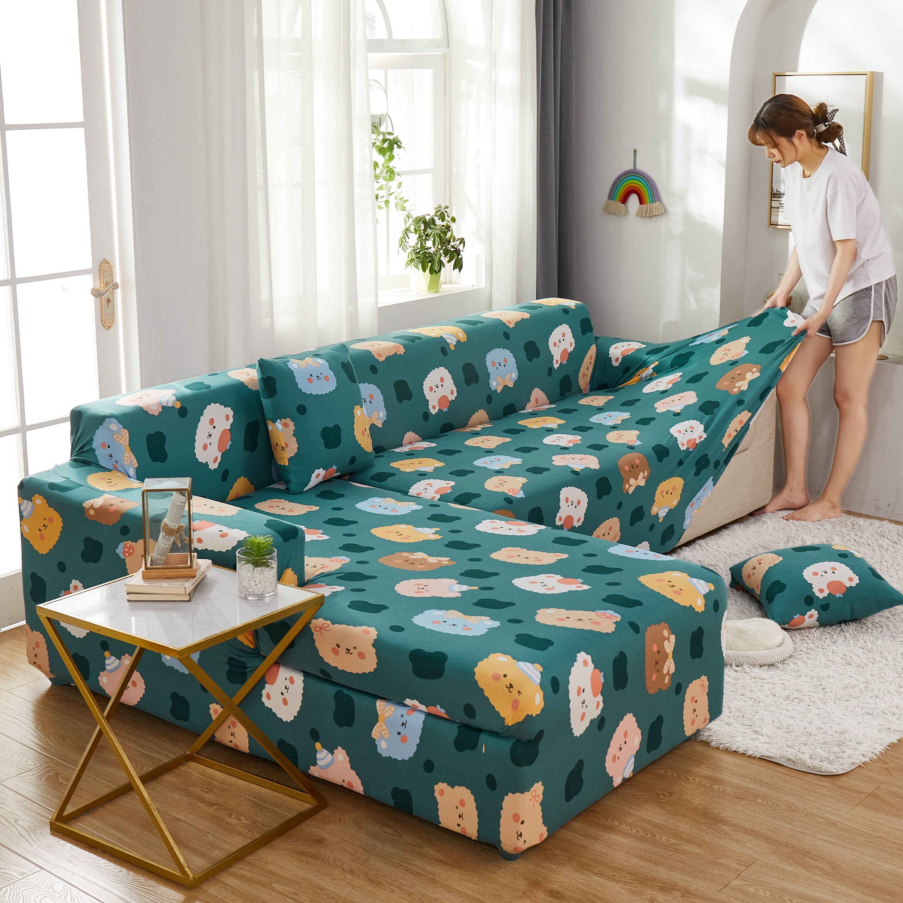 Stretch Sofa Covers For Sectional Couch, Washable Non Slip Slipcovers With Pillowcases