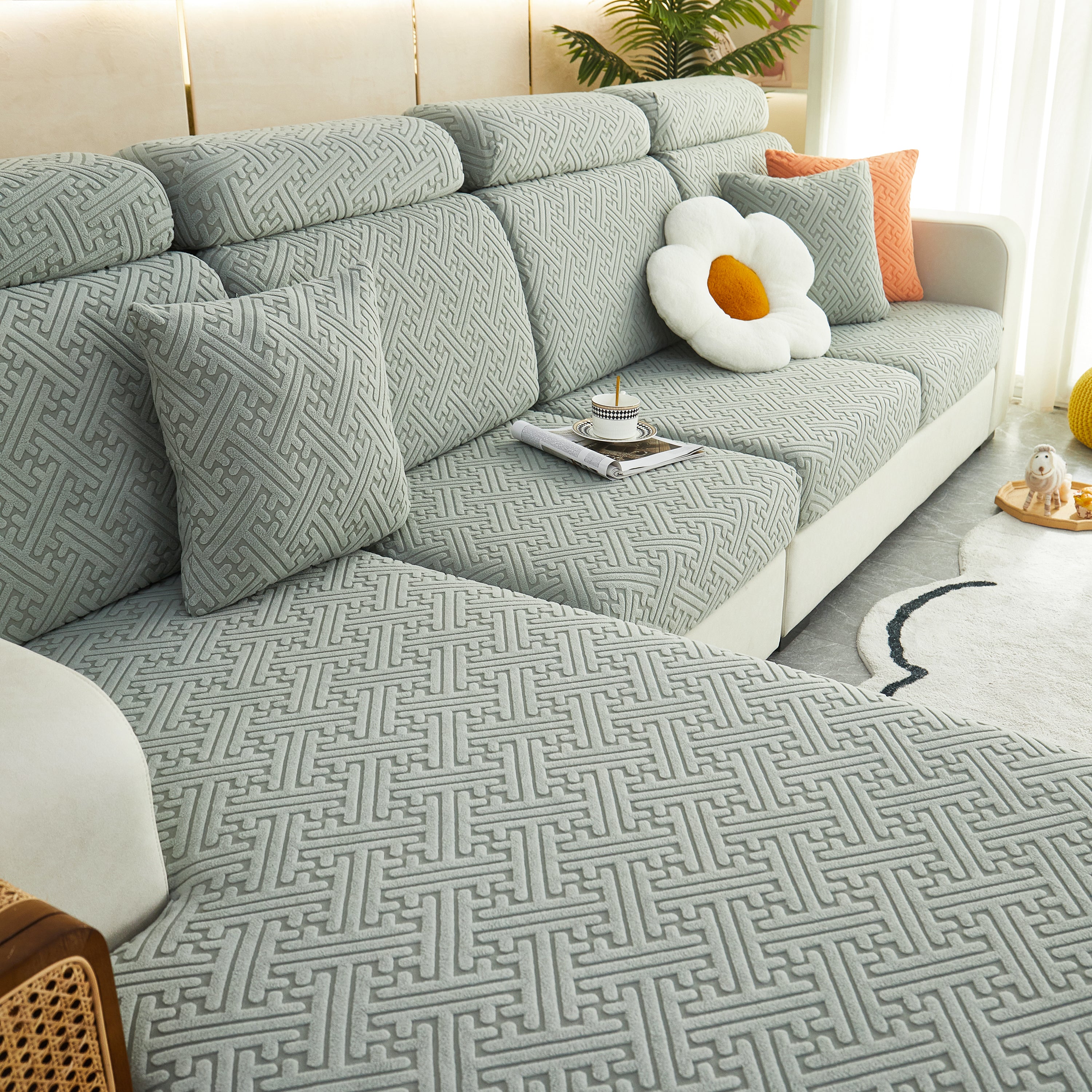 Polar Fleece Couch Cushion Covers, Stretch Sofa Seat Cushion Covers, Elastic Furniture Protector For Pets, Kid