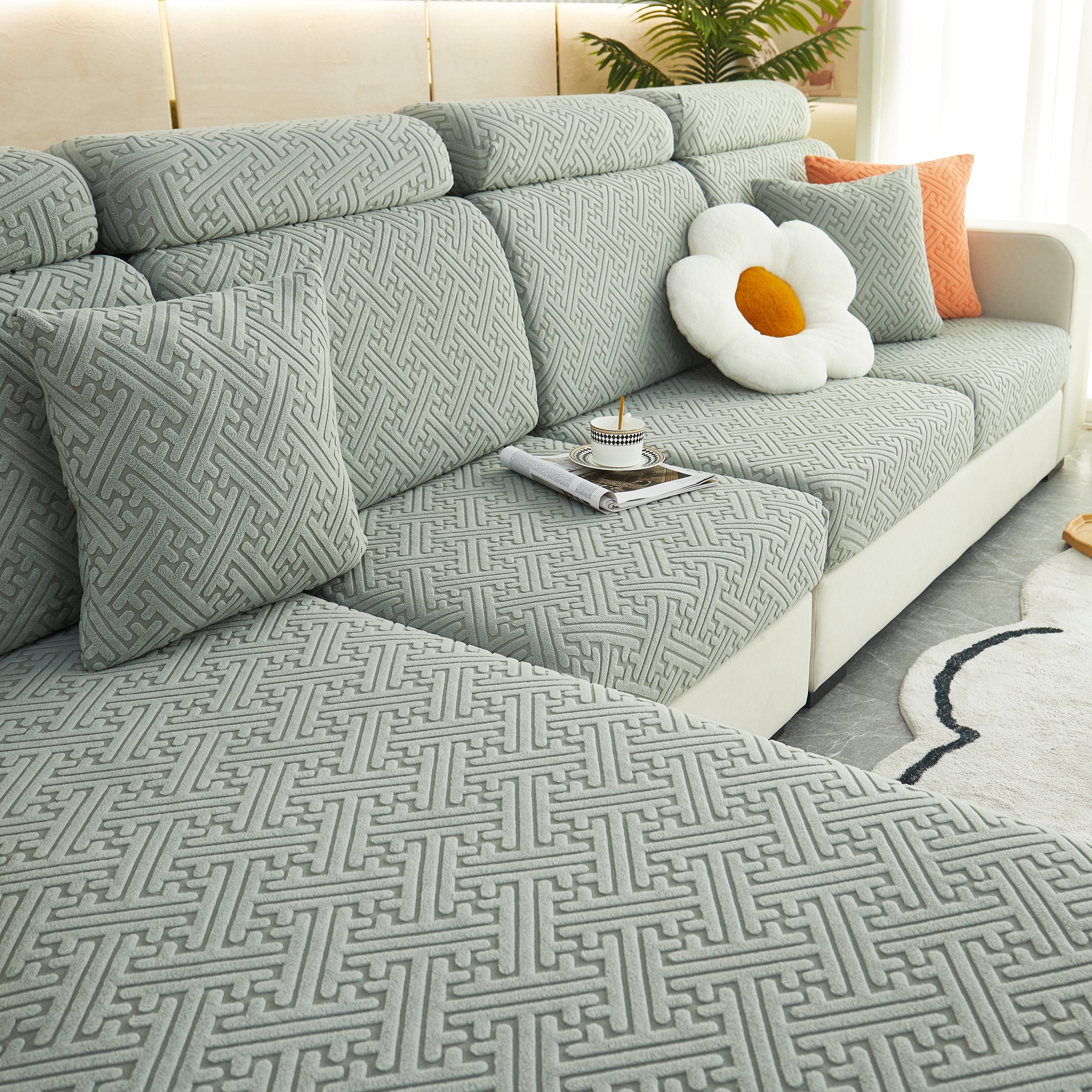 Polar Fleece Couch Cushion Covers, Stretch Sofa Seat Cushion Covers, Elastic Furniture Protector For Pets, Kid