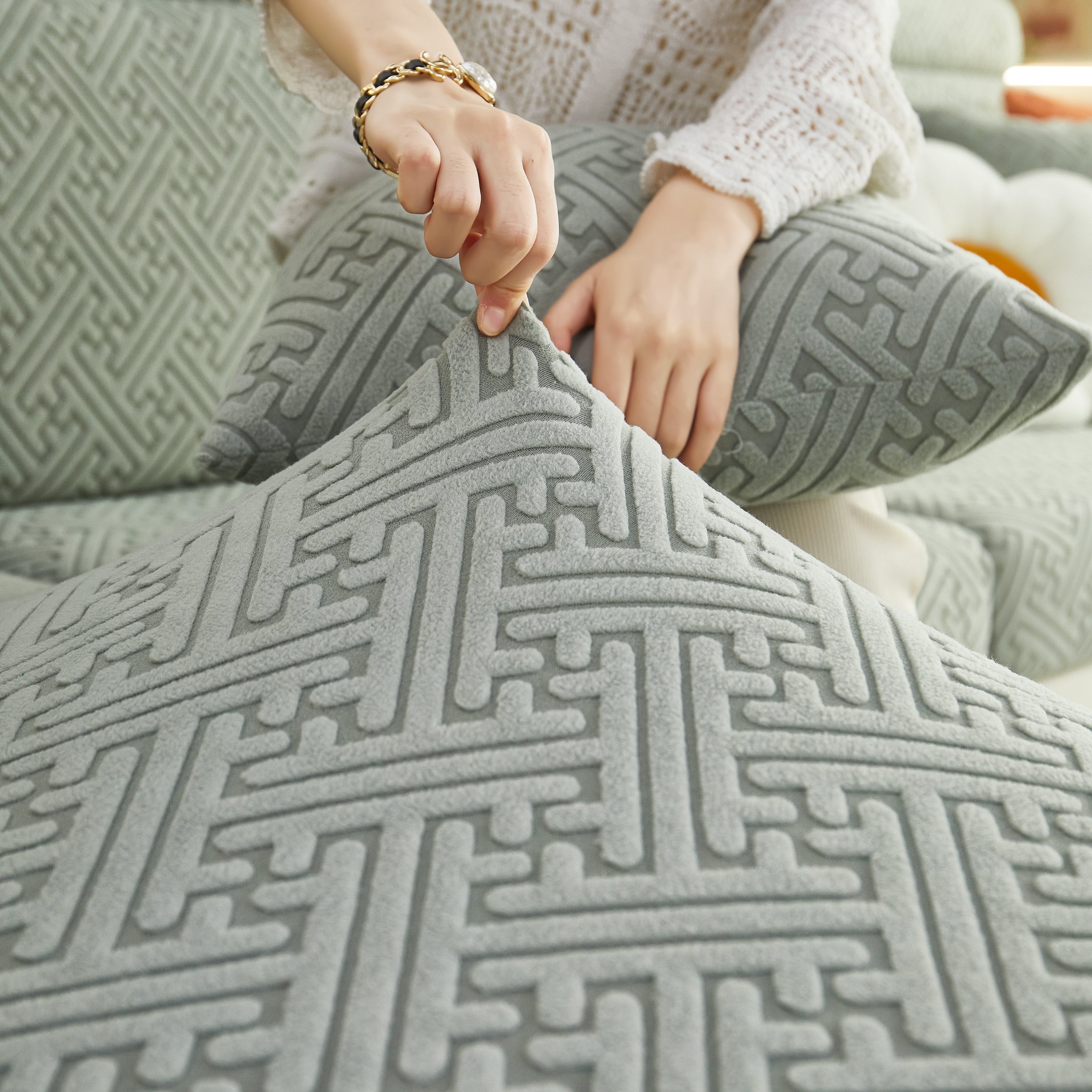 Polar Fleece Couch Cushion Covers, Stretch Sofa Seat Cushion Covers, Elastic Furniture Protector For Pets, Kid