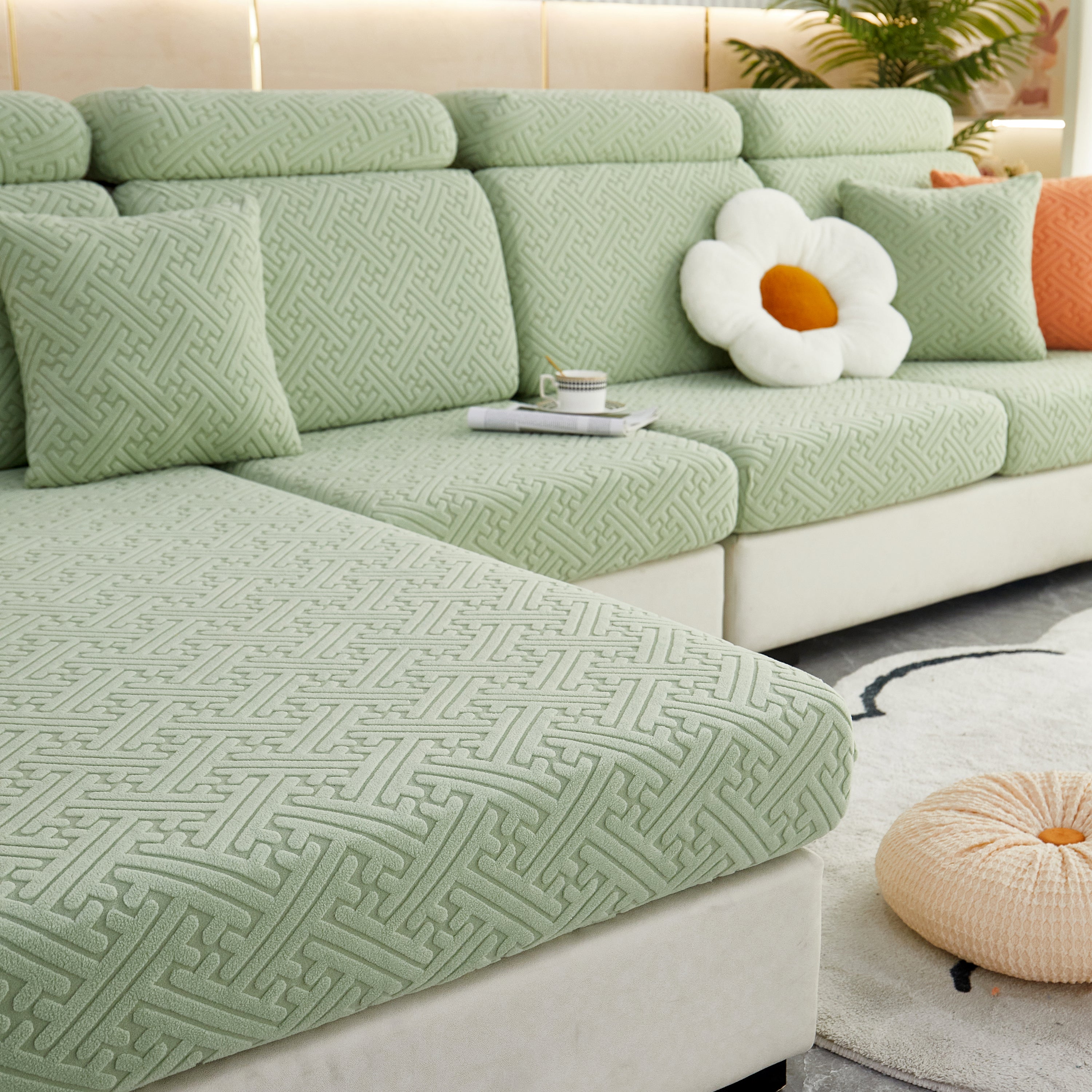 Polar Fleece Couch Cushion Covers, Stretch Sofa Seat Cushion Covers, Elastic Furniture Protector For Pets, Kid