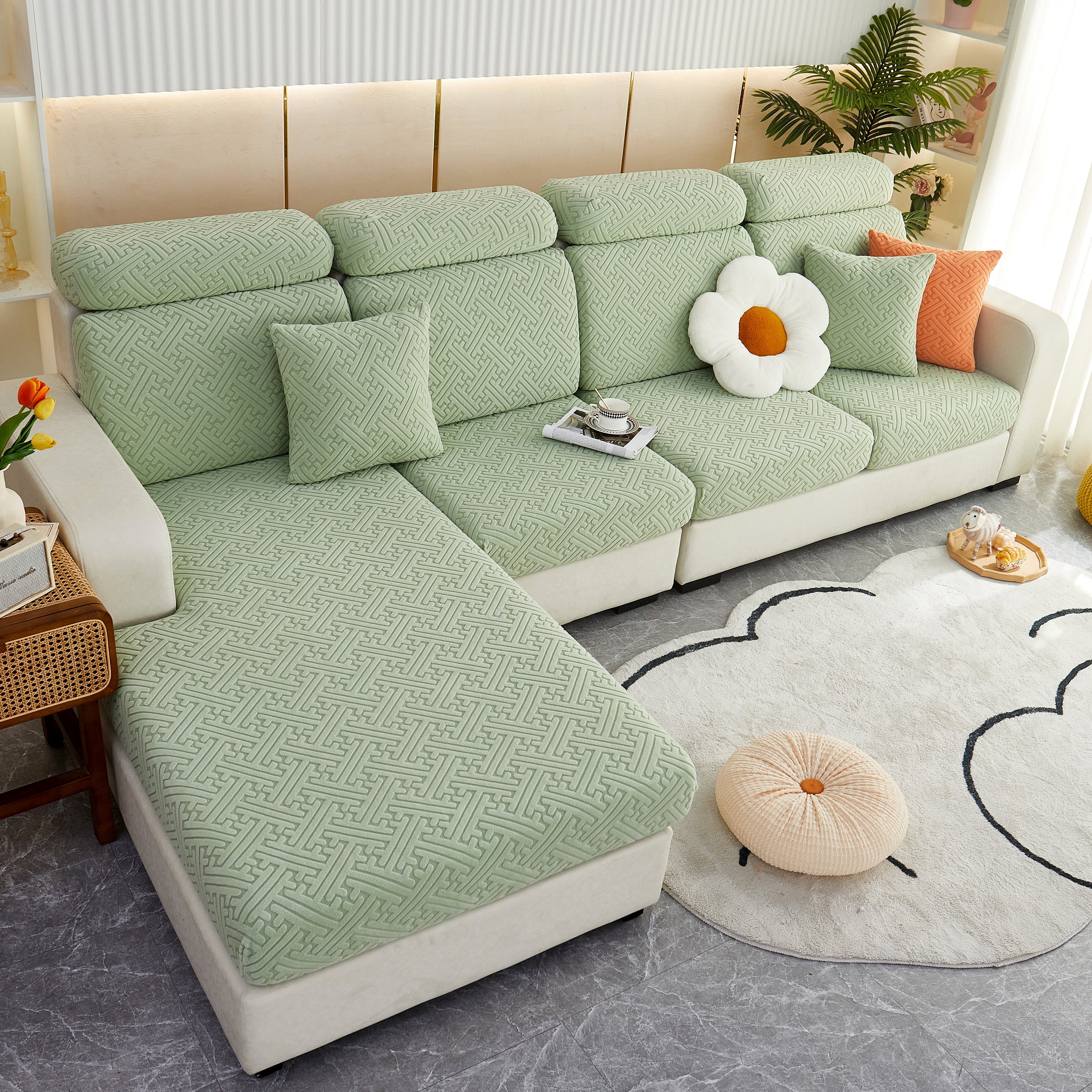 Polar Fleece Couch Cushion Covers, Stretch Sofa Seat Cushion Covers, Elastic Furniture Protector For Pets, Kid