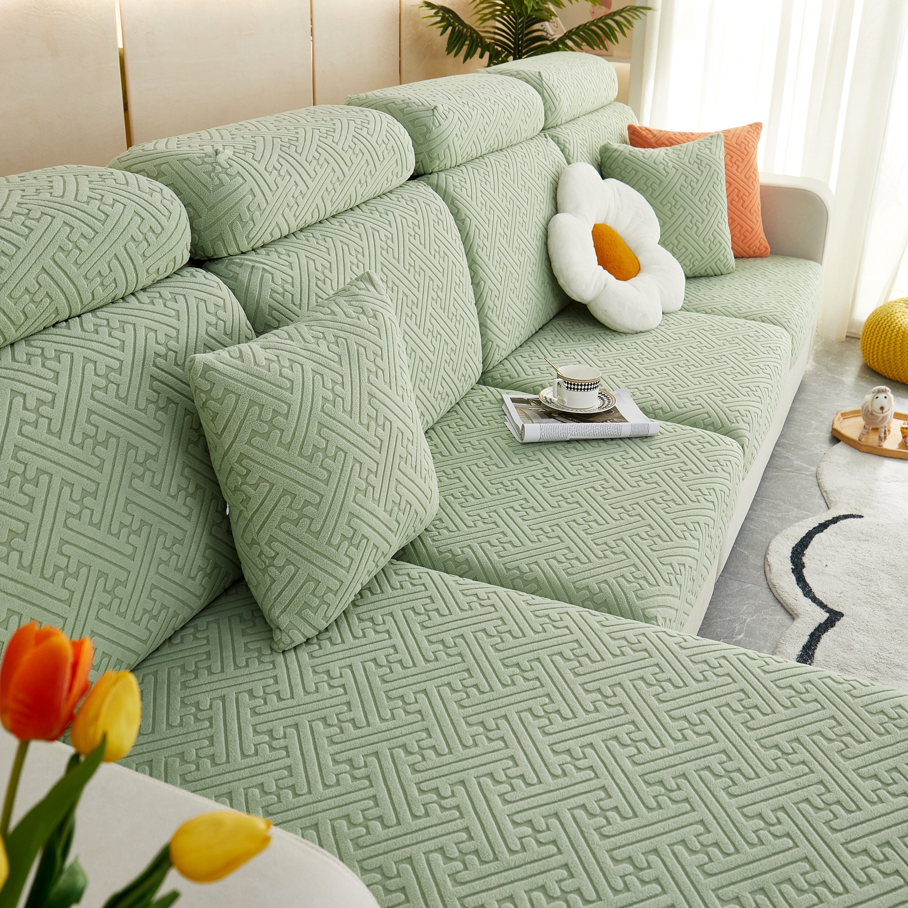 Polar Fleece Couch Cushion Covers, Stretch Sofa Seat Cushion Covers, Elastic Furniture Protector For Pets, Kid