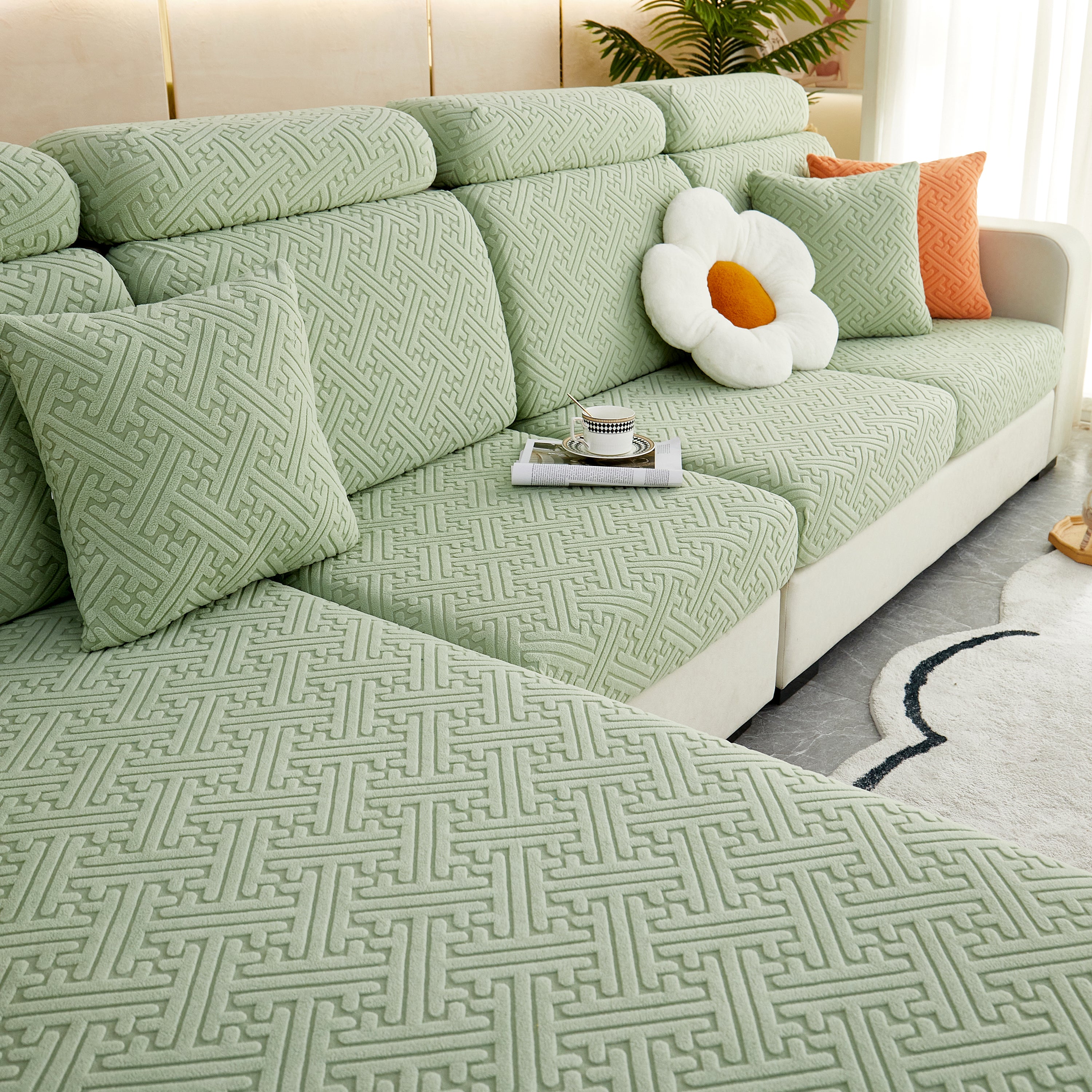 Polar Fleece Couch Cushion Covers, Stretch Sofa Seat Cushion Covers, Elastic Furniture Protector For Pets, Kid