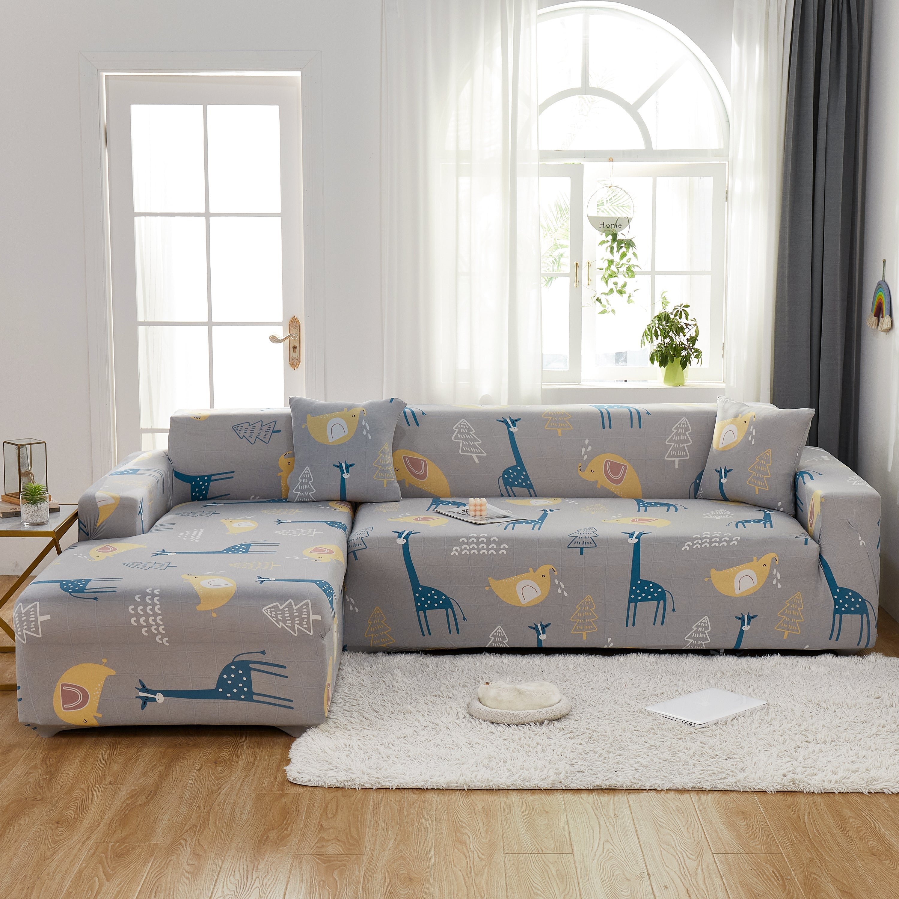 Stretch Slipcover For L Shape Sectional Sofa, Durable & Washable Furniture Protector With Elastic Bottom - Great For Pets & Kids