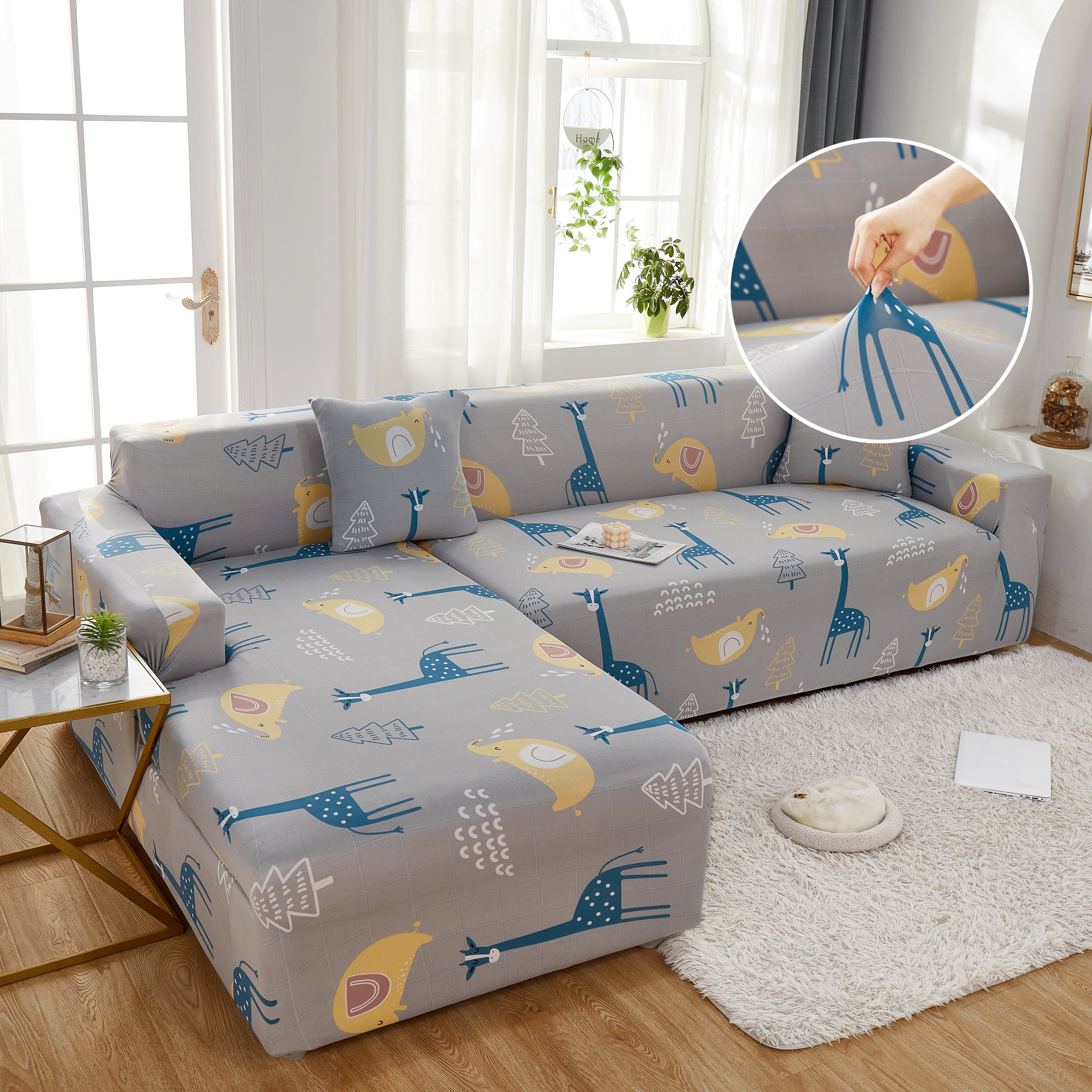 Stretch Slipcover For L Shape Sectional Sofa, Durable & Washable Furniture Protector With Elastic Bottom - Great For Pets & Kids