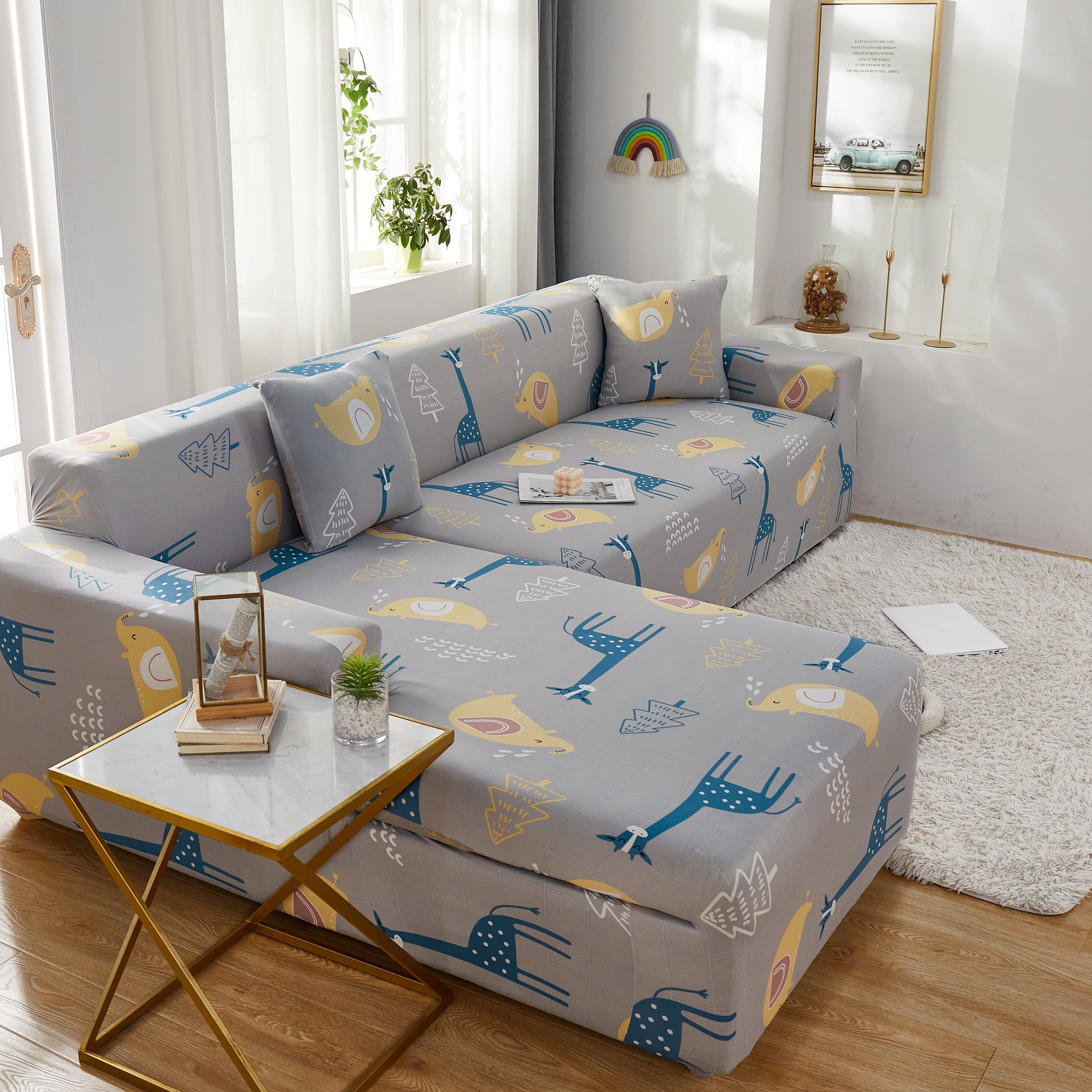 Stretch Slipcover For L Shape Sectional Sofa, Durable & Washable Furniture Protector With Elastic Bottom - Great For Pets & Kids