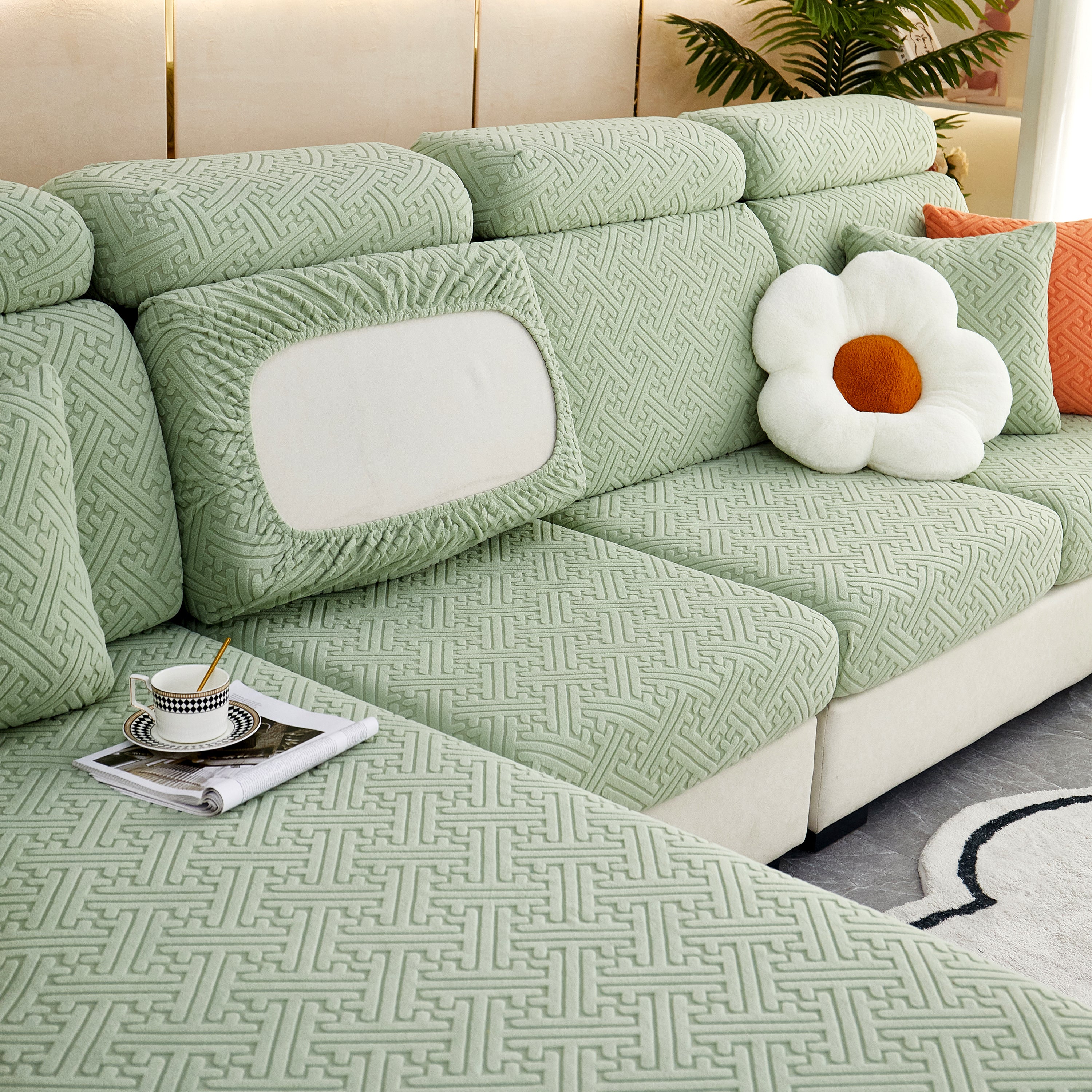 Polar Fleece Couch Cushion Covers, Stretch Sofa Seat Cushion Covers, Elastic Furniture Protector For Pets, Kid