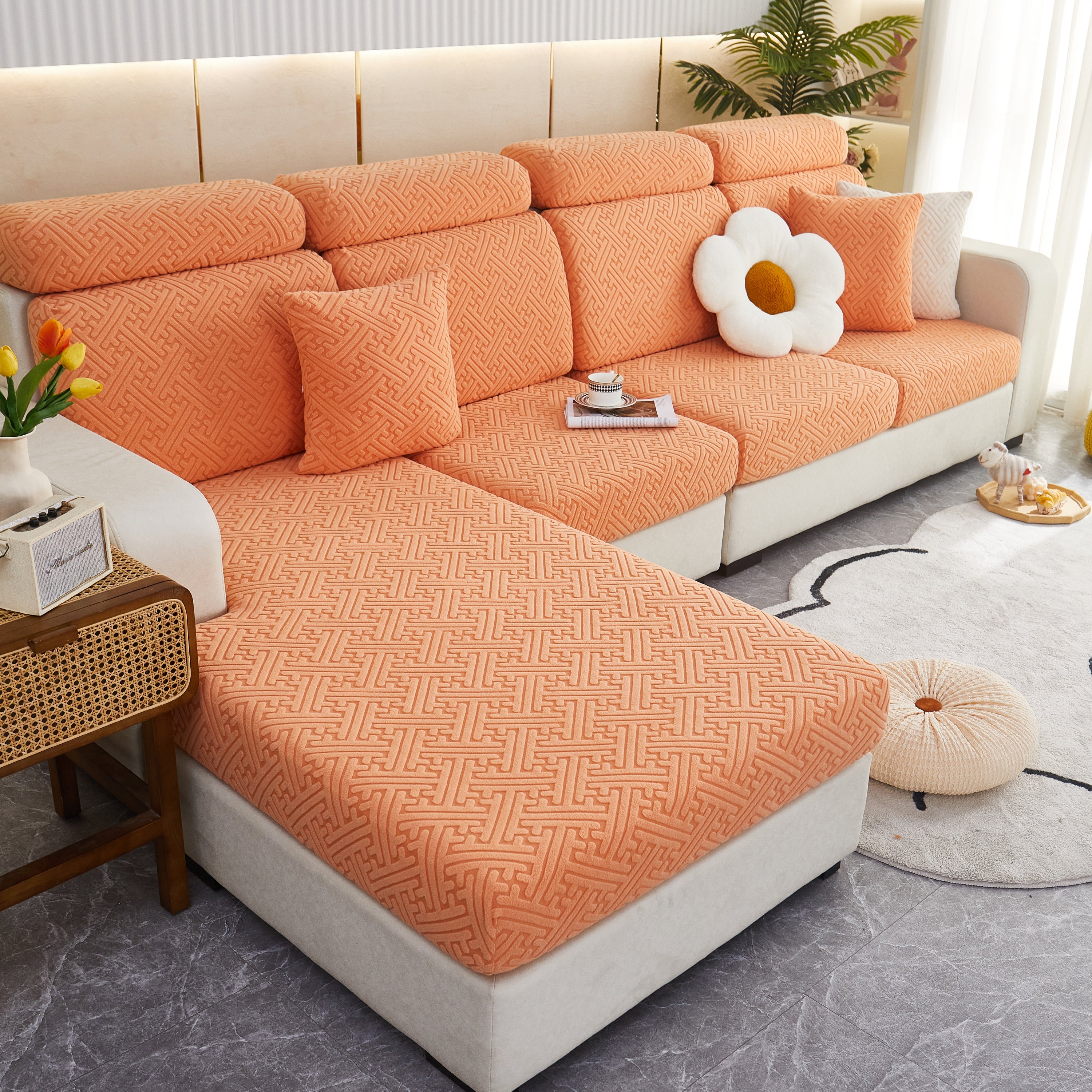 Polar Fleece Couch Cushion Covers, Stretch Sofa Seat Cushion Covers, Elastic Furniture Protector For Pets, Kid