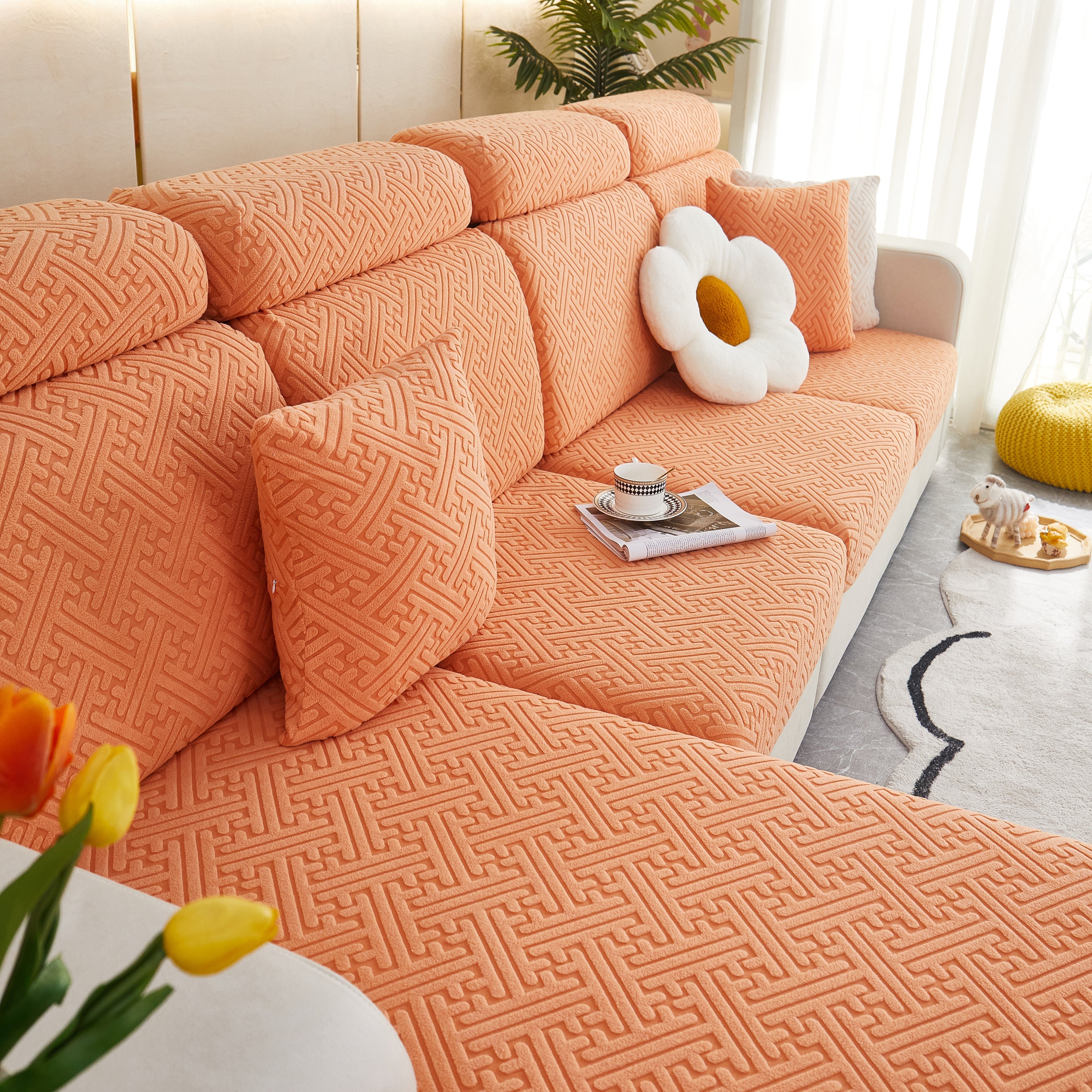 Polar Fleece Couch Cushion Covers, Stretch Sofa Seat Cushion Covers, Elastic Furniture Protector For Pets, Kid