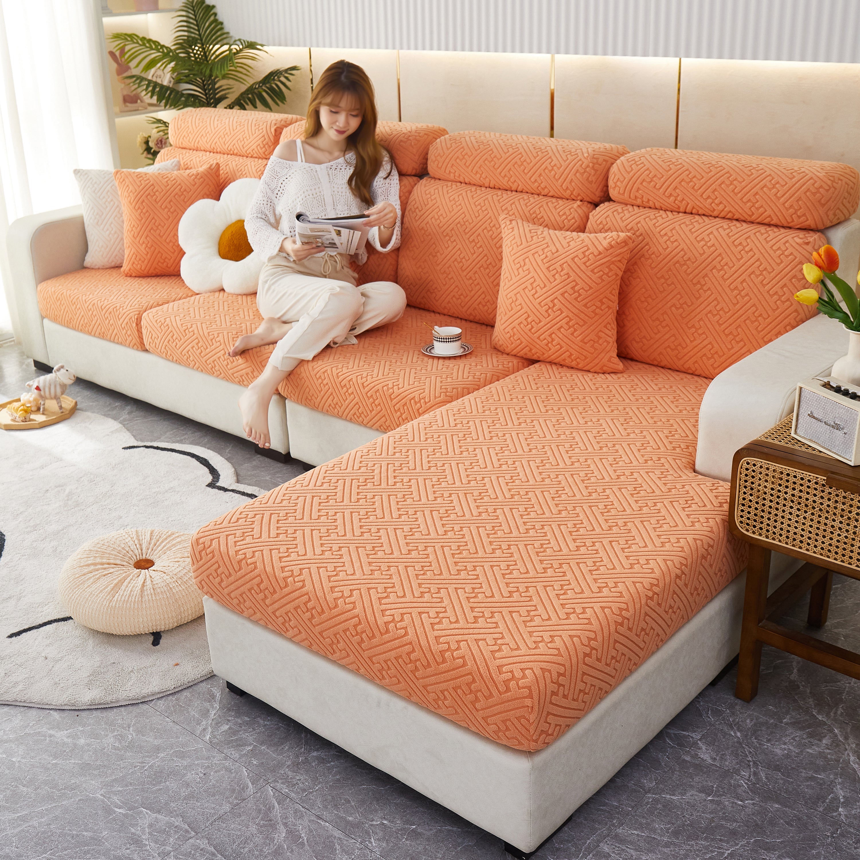 Cozy Polar Fleece Cushion Covers, Pet Friendly Stretch Sofa Covers For L-shaped Couch And Recliner