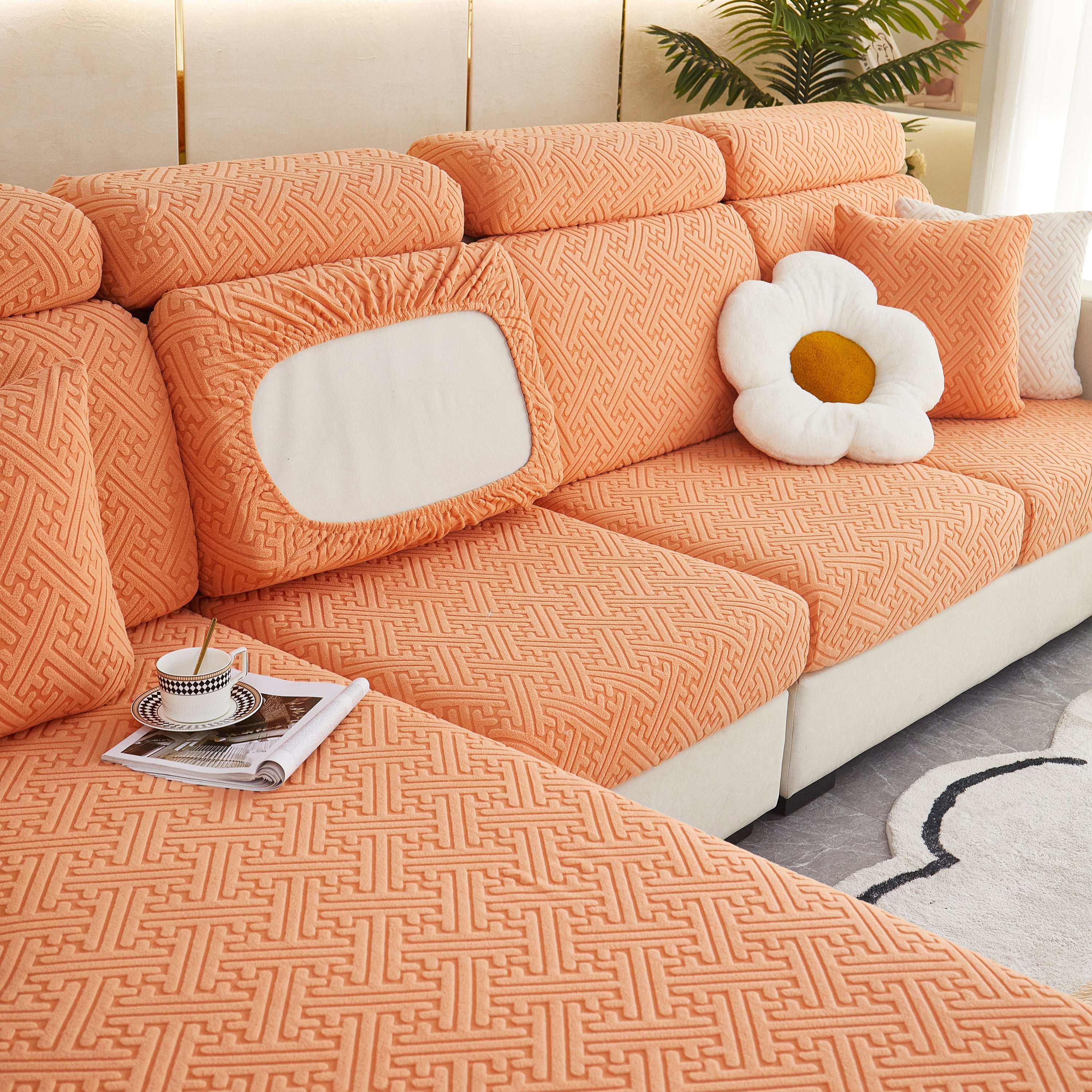 Polar Fleece Couch Cushion Covers, Stretch Sofa Seat Cushion Covers, Elastic Furniture Protector For Pets, Kid
