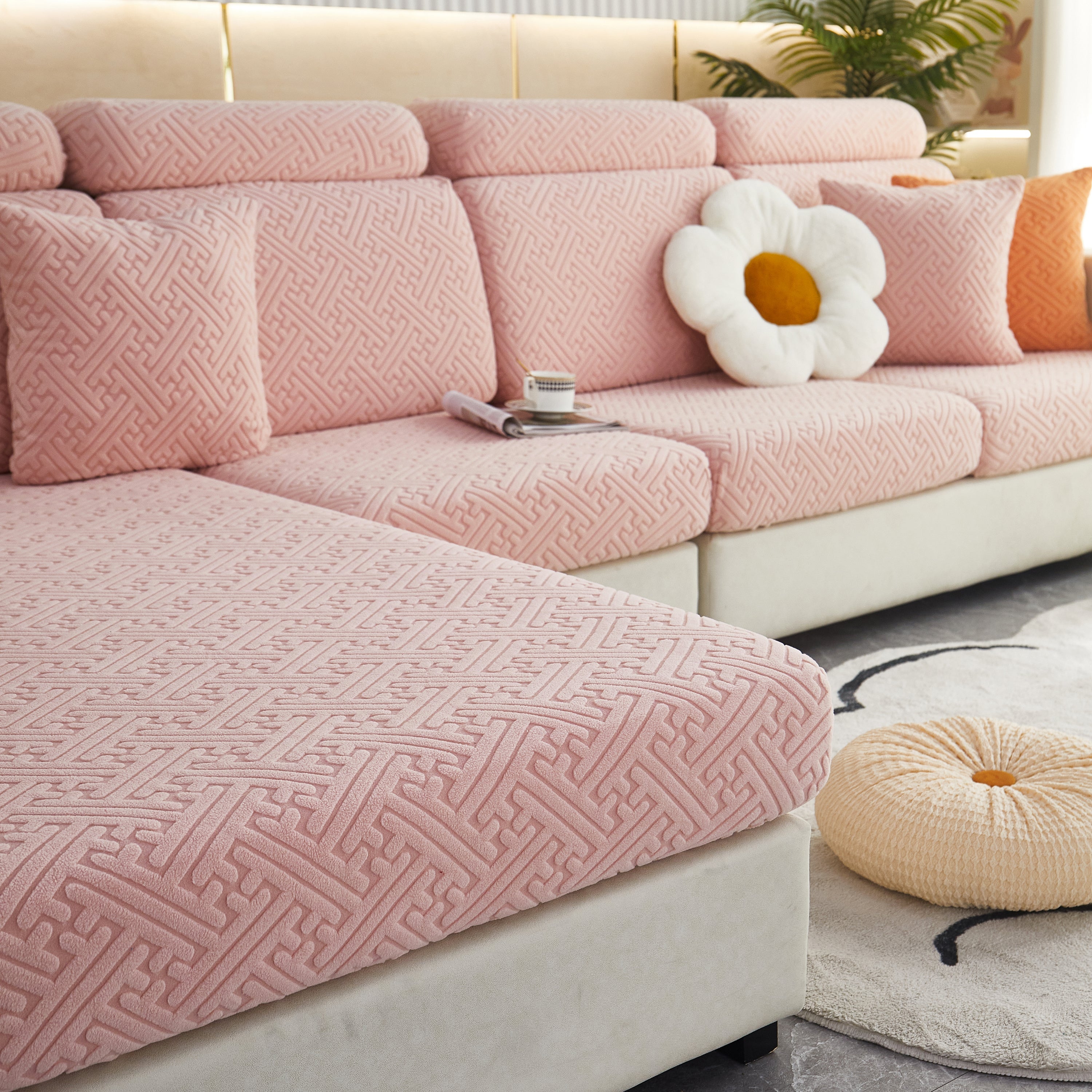 Polar Fleece Couch Cushion Covers, Stretch Sofa Seat Cushion Covers, Elastic Furniture Protector For Pets, Kid