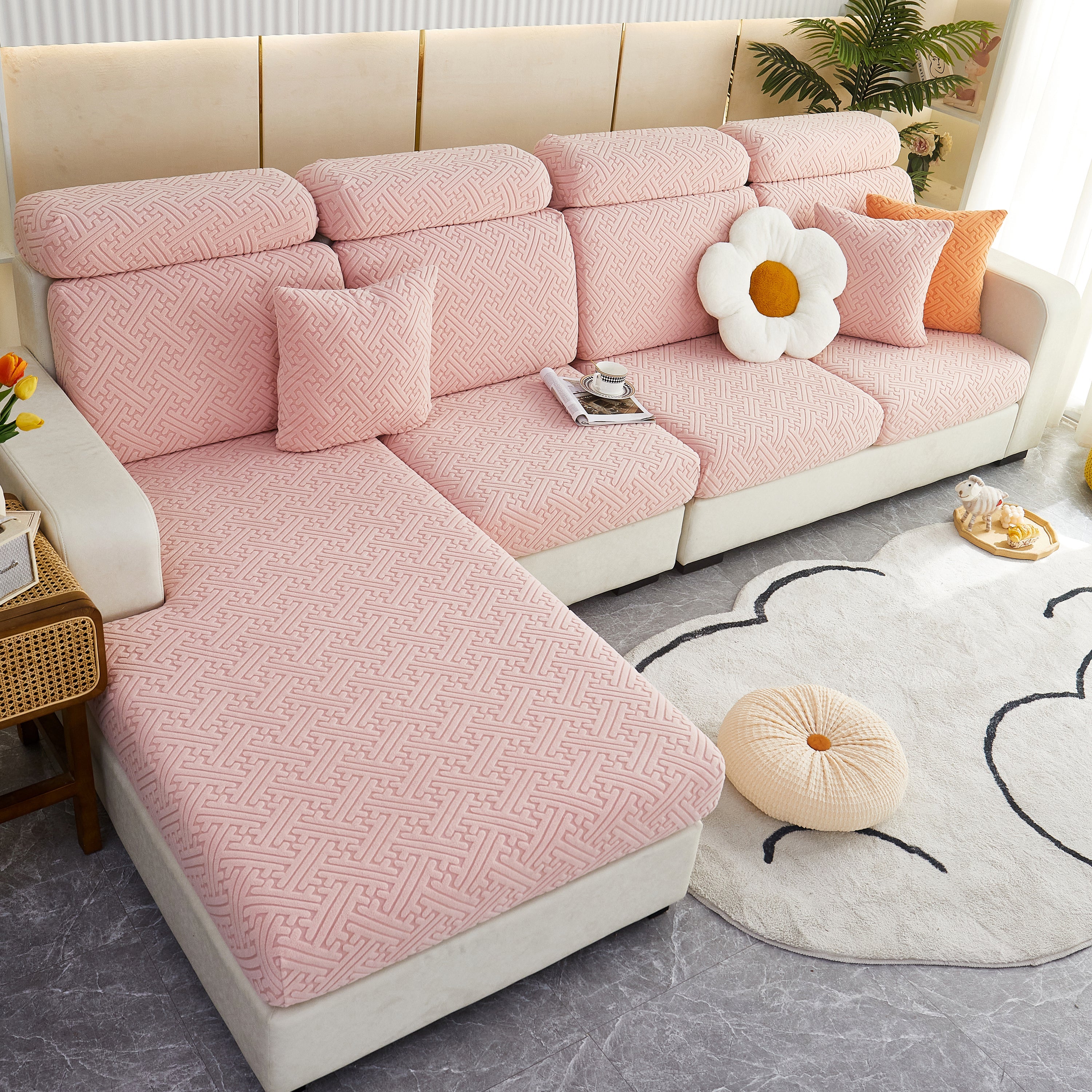 Polar Fleece Couch Cushion Covers, Stretch Sofa Seat Cushion Covers, Elastic Furniture Protector For Pets, Kid