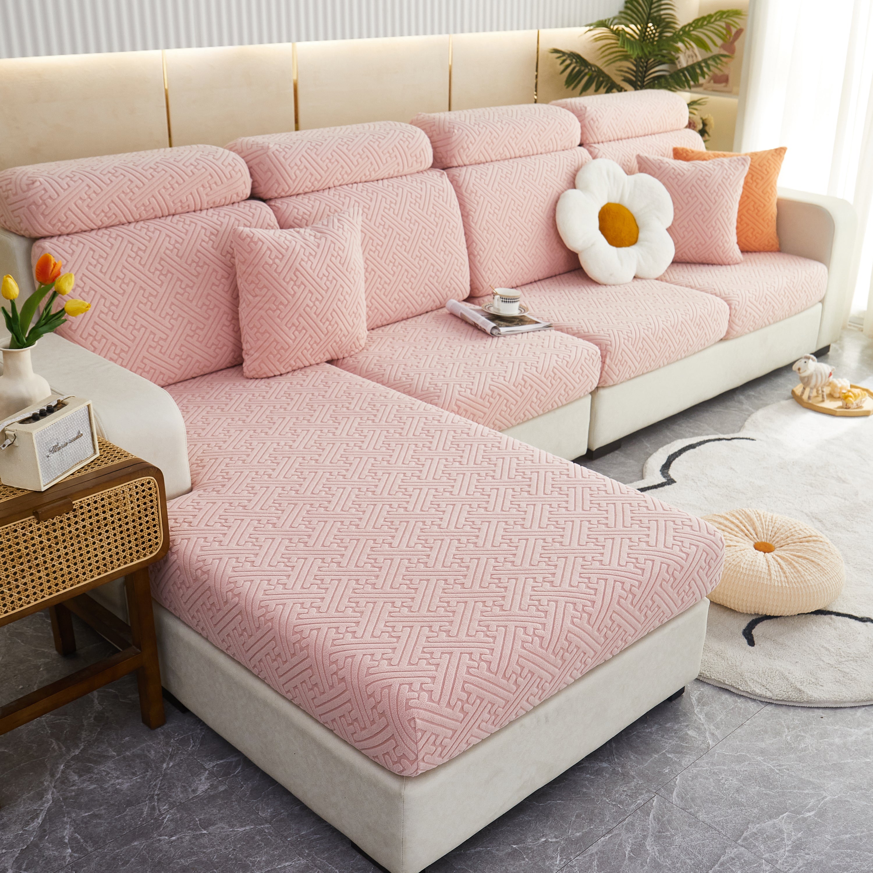 Polar Fleece Couch Cushion Covers, Stretch Sofa Seat Cushion Covers, Elastic Furniture Protector For Pets, Kid