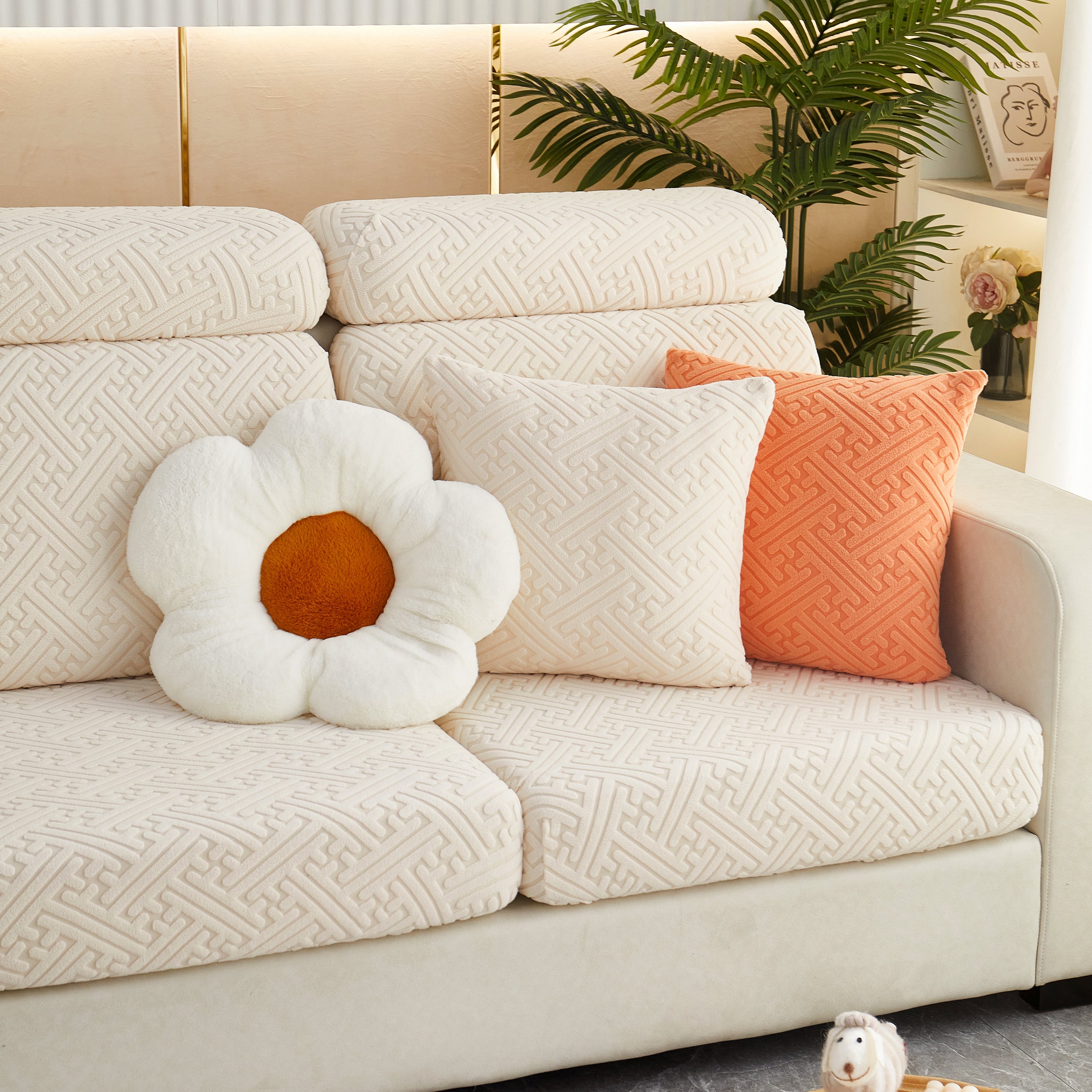 Polar Fleece Couch Cushion Covers, Stretch Sofa Seat Cushion Covers, Elastic Furniture Protector For Pets, Kid