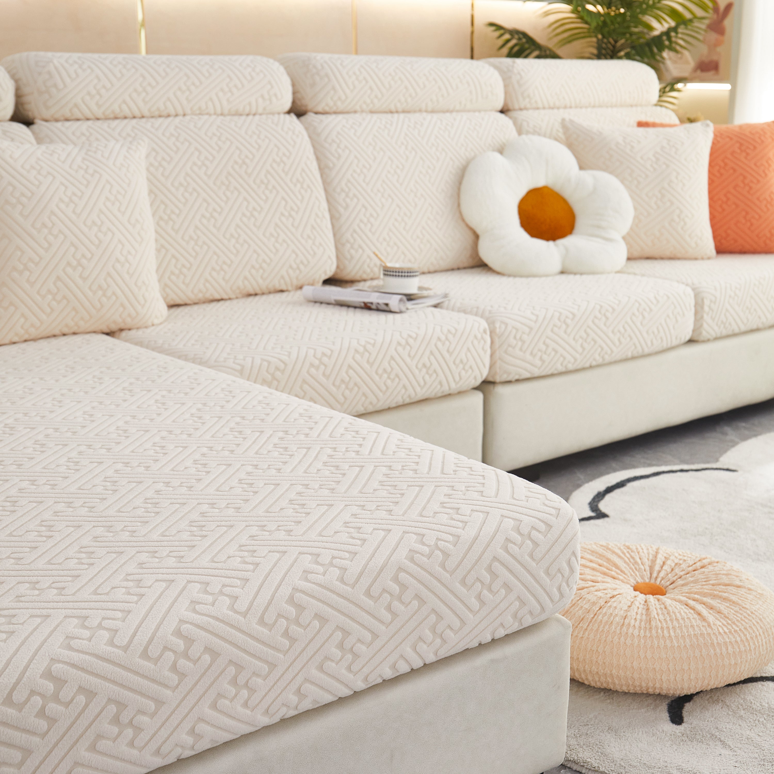 Polar Fleece Couch Cushion Covers, Stretch Sofa Seat Cushion Covers, Elastic Furniture Protector For Pets, Kid