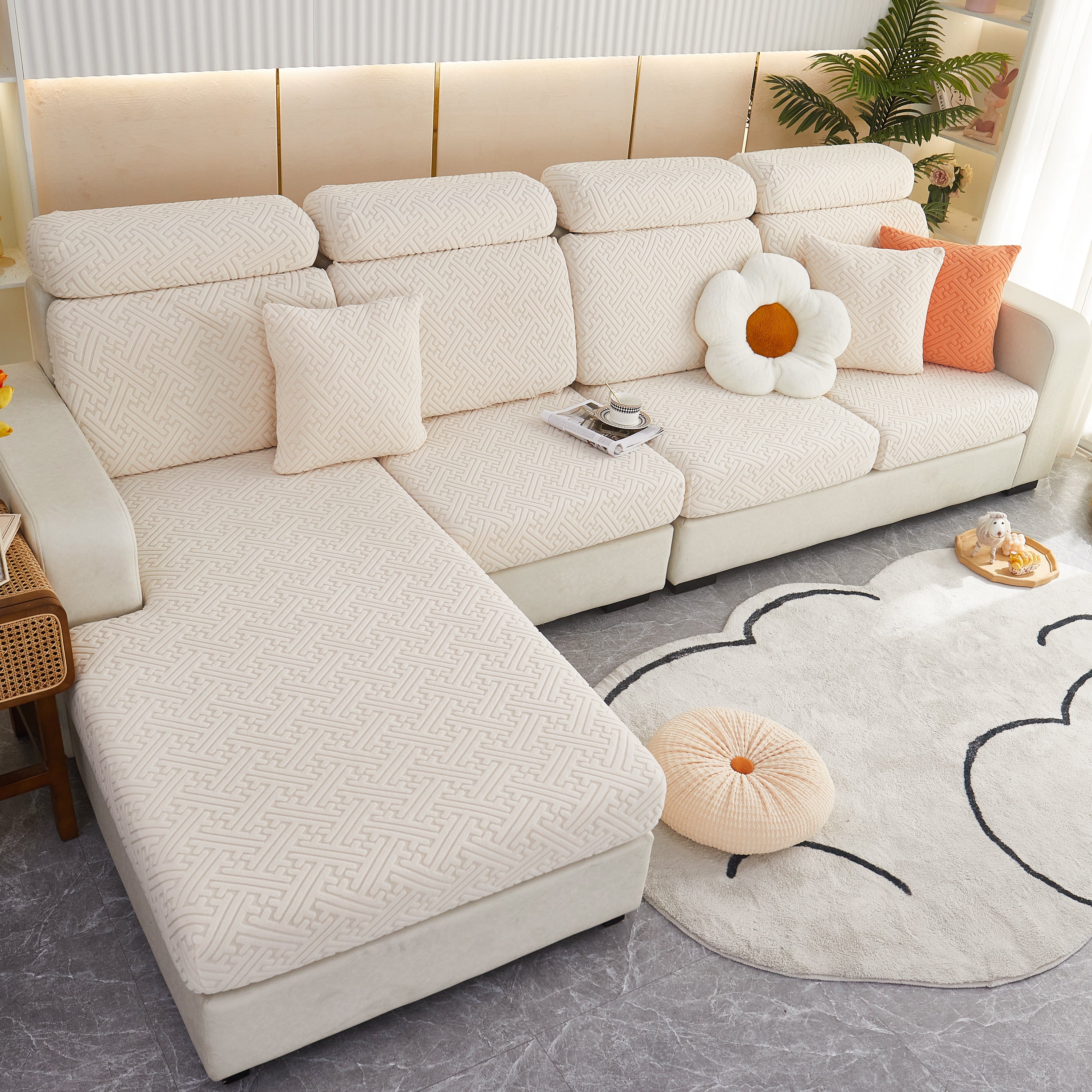 Polar Fleece Couch Cushion Covers, Stretch Sofa Seat Cushion Covers, Elastic Furniture Protector For Pets, Kid