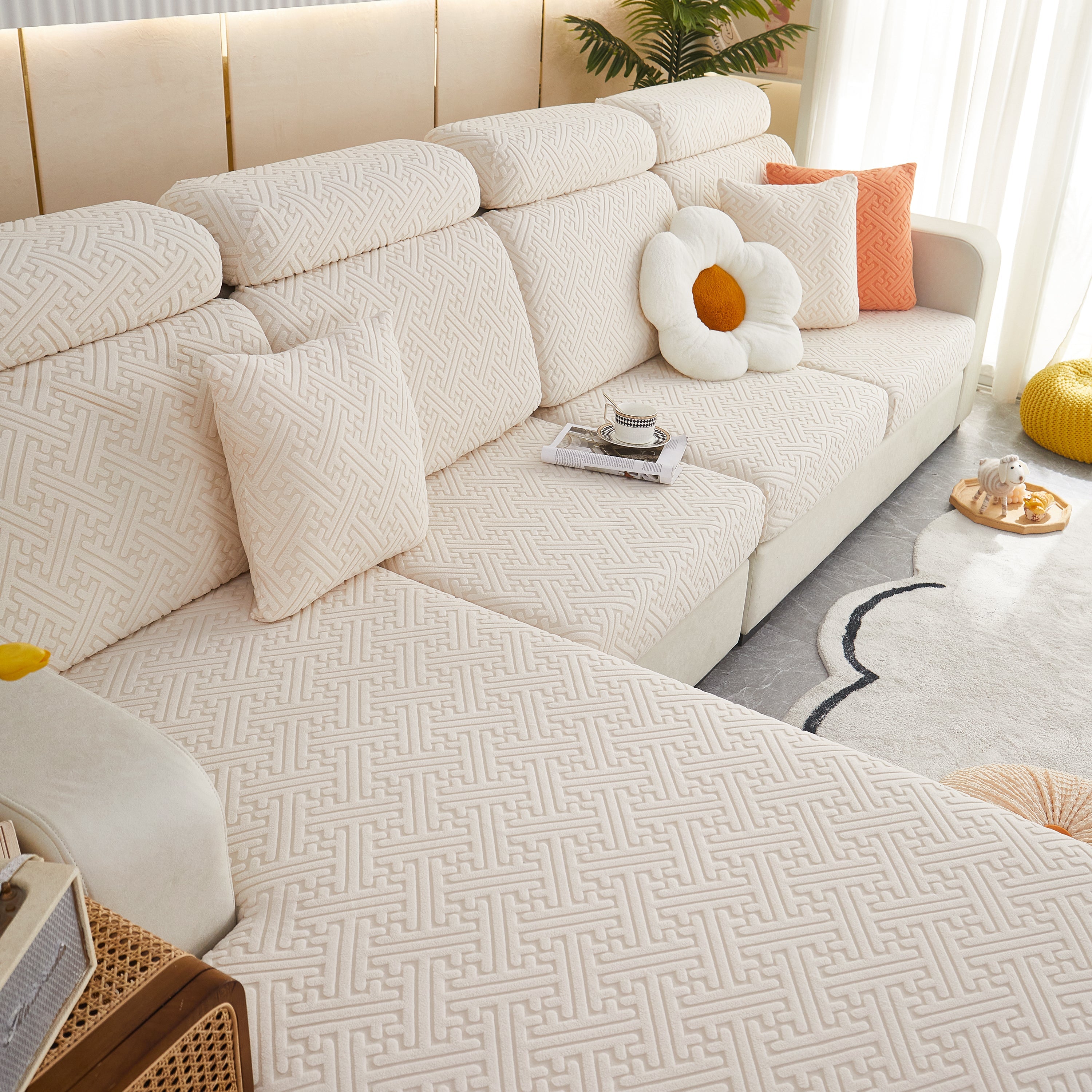 Polar Fleece Couch Cushion Covers, Stretch Sofa Seat Cushion Covers, Elastic Furniture Protector For Pets, Kid