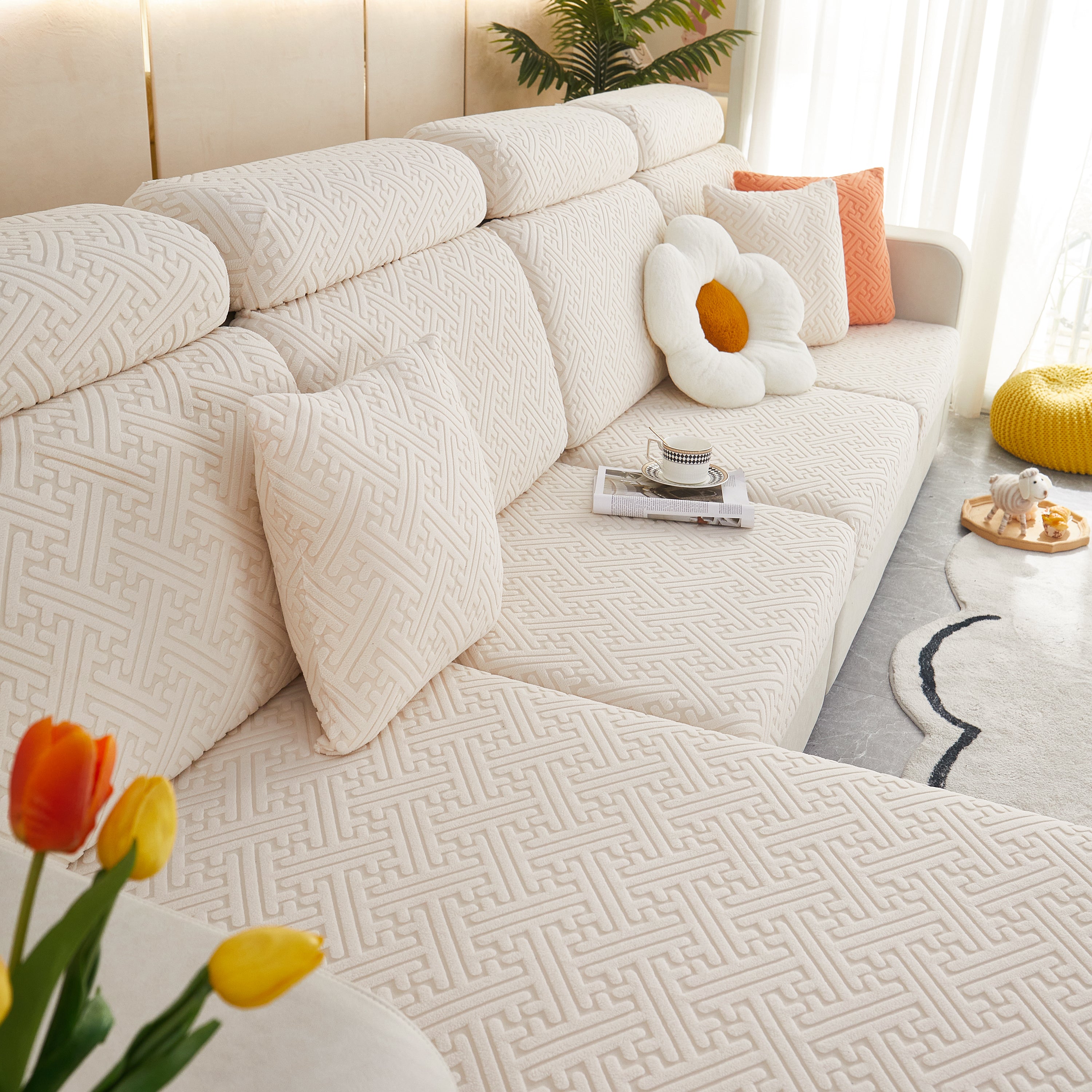 Polar Fleece Couch Cushion Covers, Stretch Sofa Seat Cushion Covers, Elastic Furniture Protector For Pets, Kid