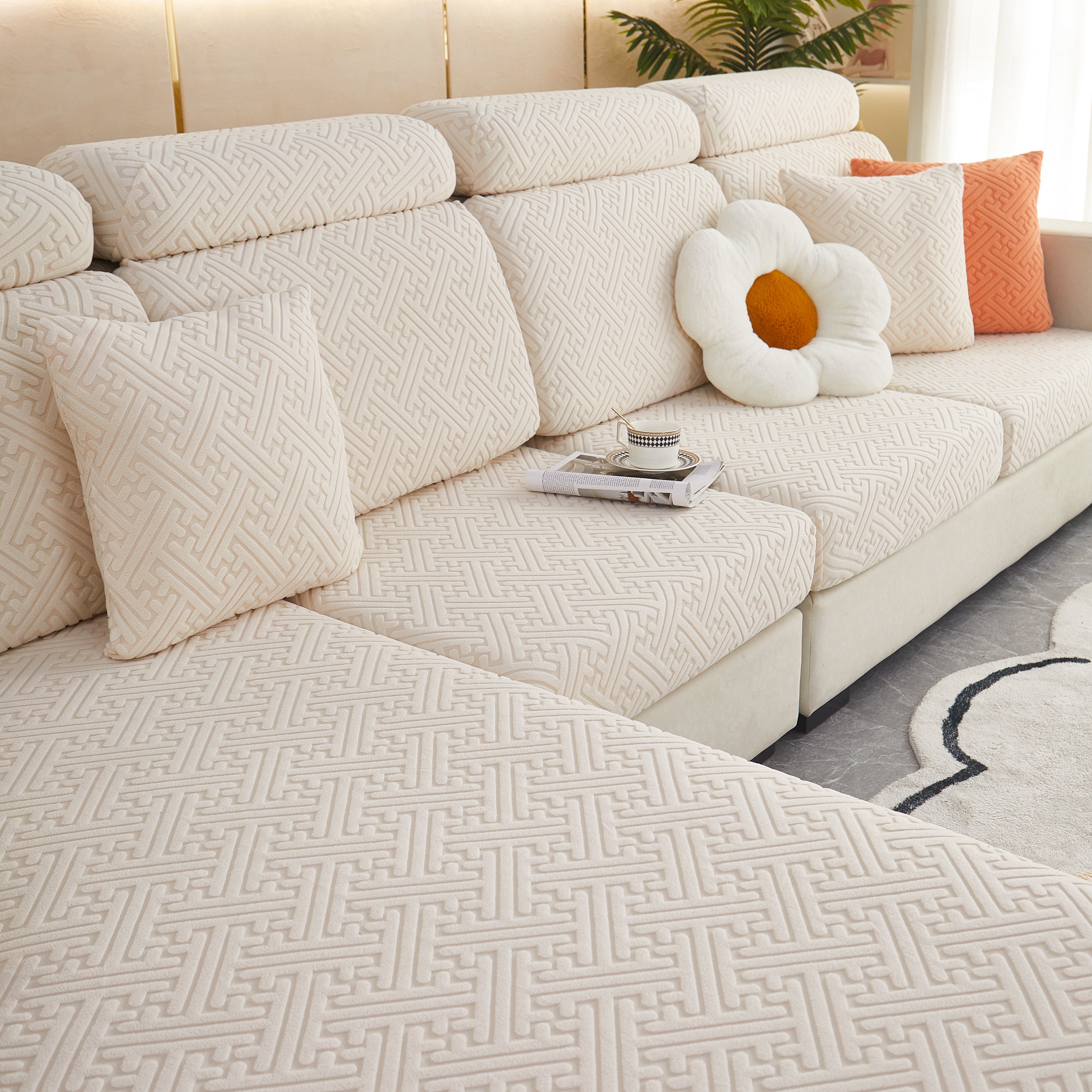 Polar Fleece Couch Cushion Covers, Stretch Sofa Seat Cushion Covers, Elastic Furniture Protector For Pets, Kid