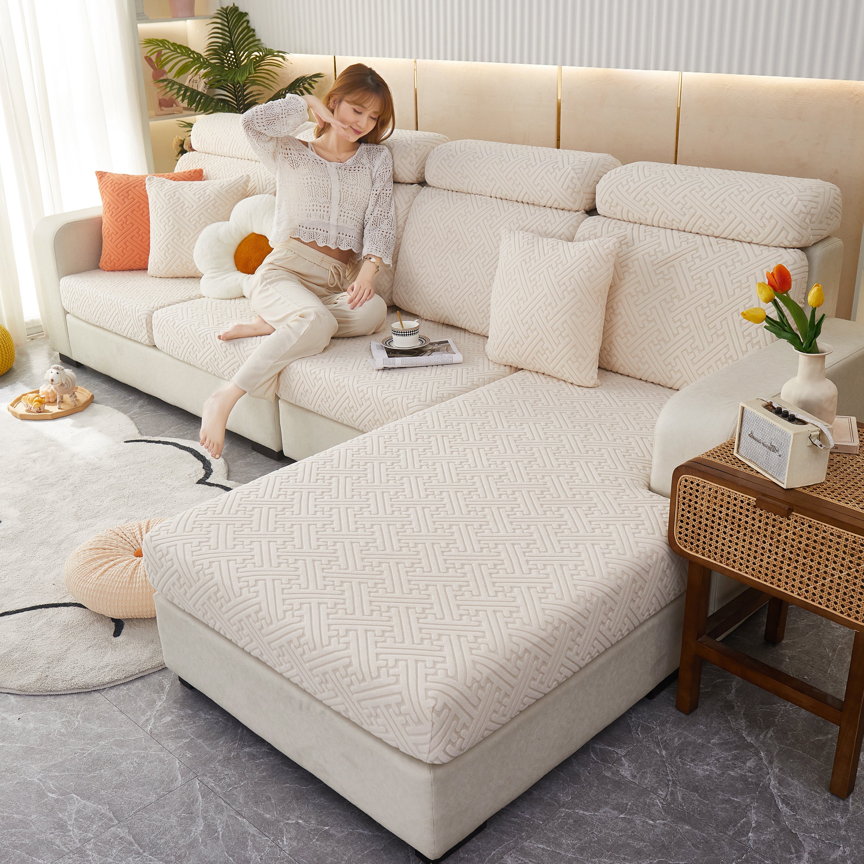 Cozy Polar Fleece Cushion Covers, Pet Friendly Stretch Sofa Covers For L-shaped Couch And Recliner